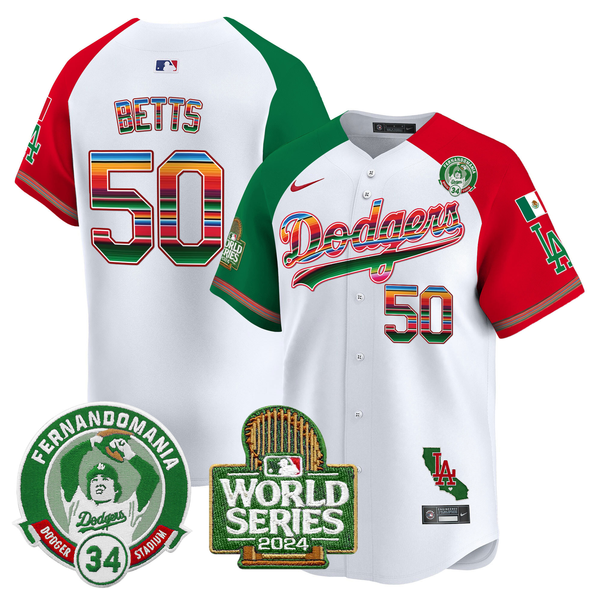 Men's Dodgers Mexico Fernando Valenzuela & 2024 World Series Patch Vapor Premier Limited Jersey - All Stitched - Image 31