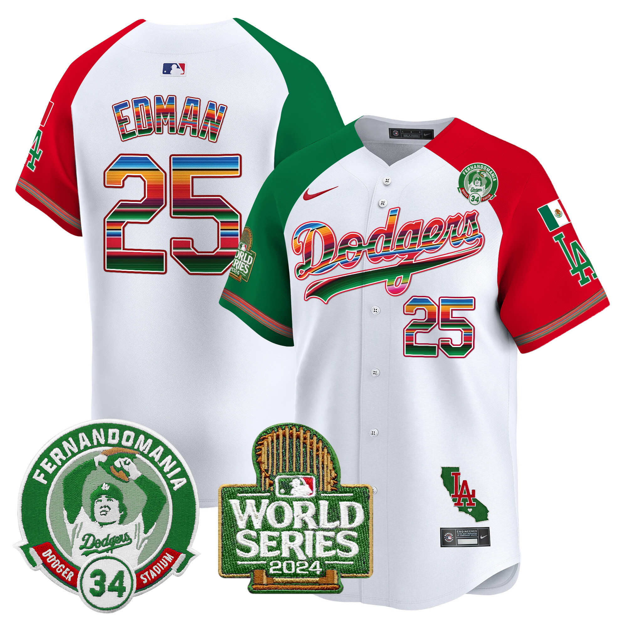 Men's Dodgers Mexico Fernando Valenzuela & 2024 World Series Patch Vapor Premier Limited Jersey - All Stitched - Image 35