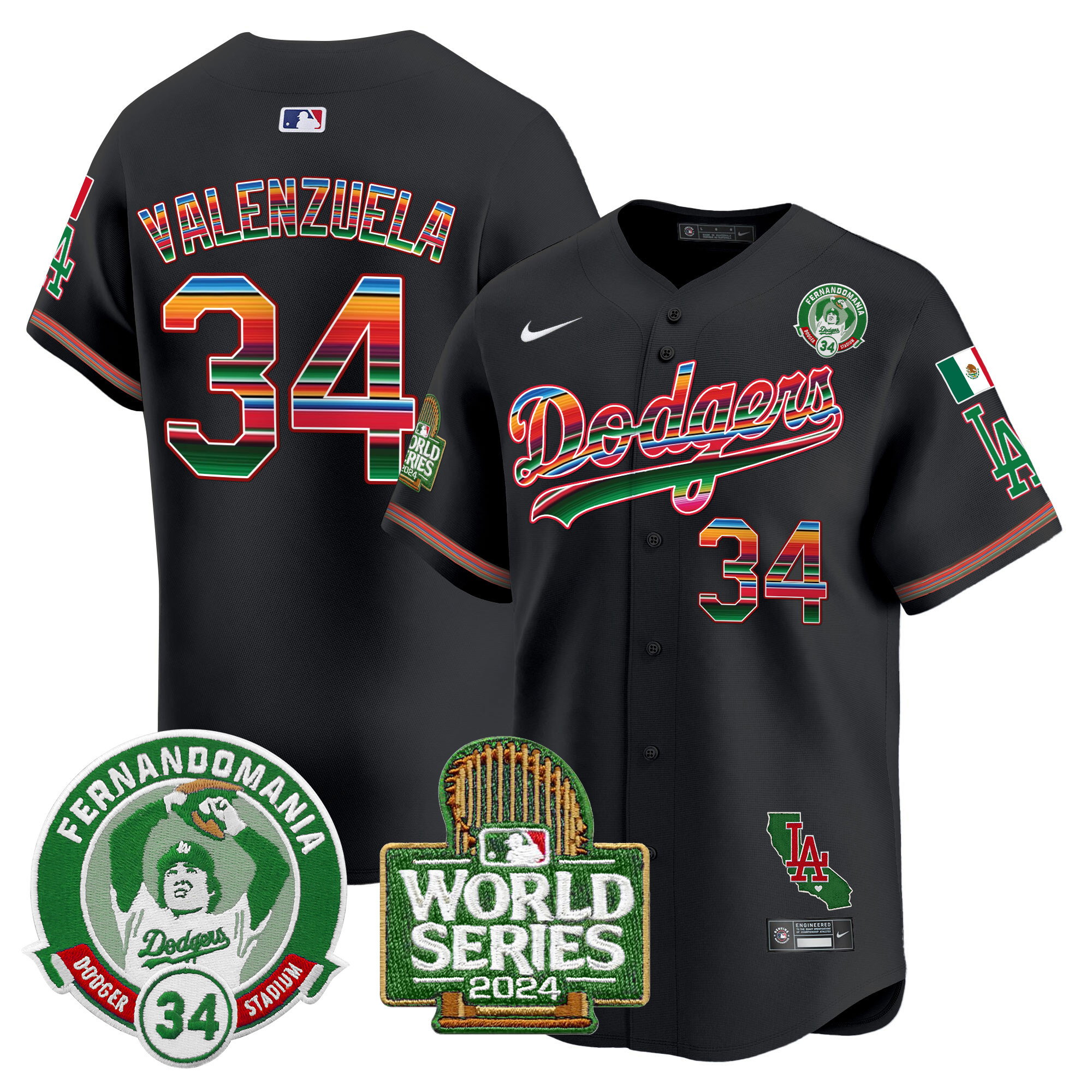 Men's Dodgers Mexico Fernando Valenzuela & 2024 World Series Patch Vapor Premier Limited Jersey - All Stitched - Image 19