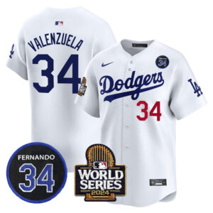 Men's Dodgers Fernando Valenzuela & 2024 World Series Patch Vapor Premier Limited Jersey V2 - All Stitched