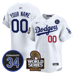 Dodgers Fernando Valenzuela & 2024 World Series Patch Vapor Premier Limited Custom Jersey V2 - All Stitched