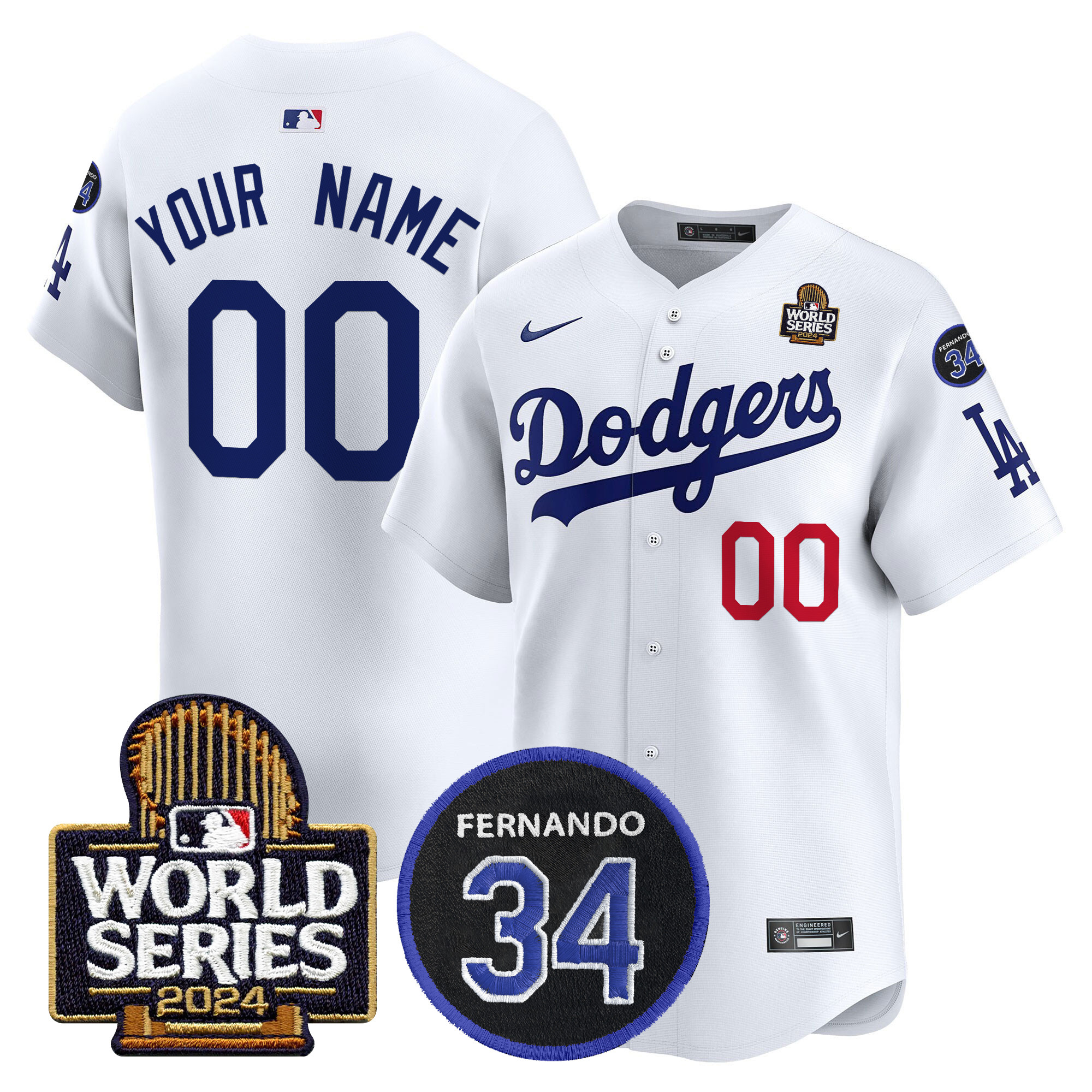 Dodgers Fernando Memorial & 2024 World Series Patch Vapor Premier Limited Custom Jersey V2 - All Stitched