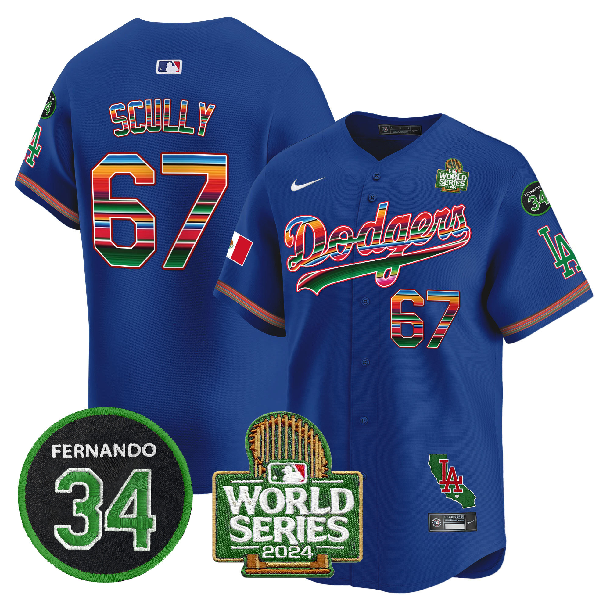 Men's Dodgers Mexico Fernando Memorial & 2024 World Series Patch Vapor Premier Limited Jersey V2 - All Stitched - Image 16