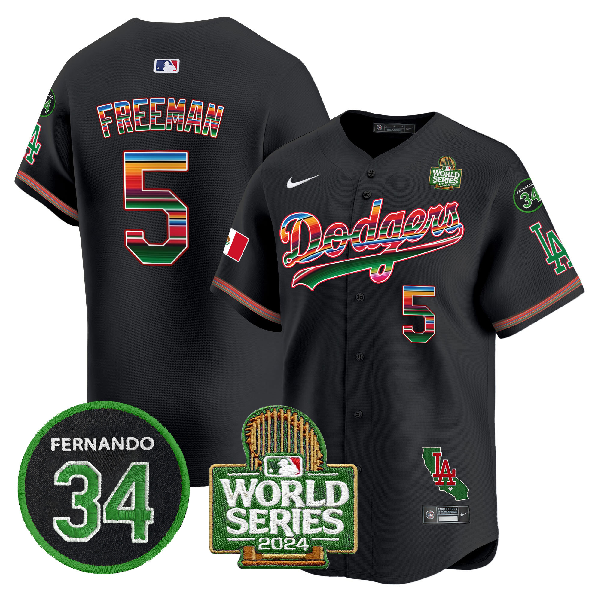 Men's Dodgers Mexico Fernando Memorial & 2024 World Series Patch Vapor Premier Limited Jersey V2 - All Stitched - Image 23