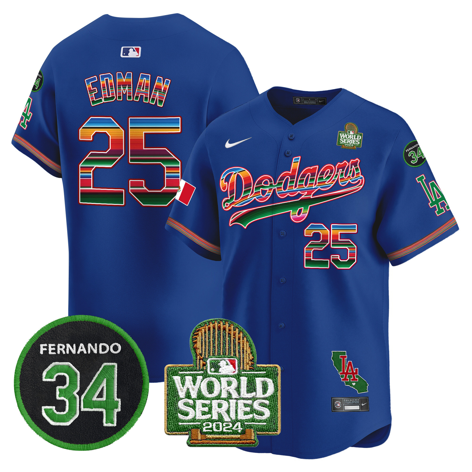 Men's Dodgers Mexico Fernando Memorial & 2024 World Series Patch Vapor Premier Limited Jersey V2 - All Stitched - Image 19