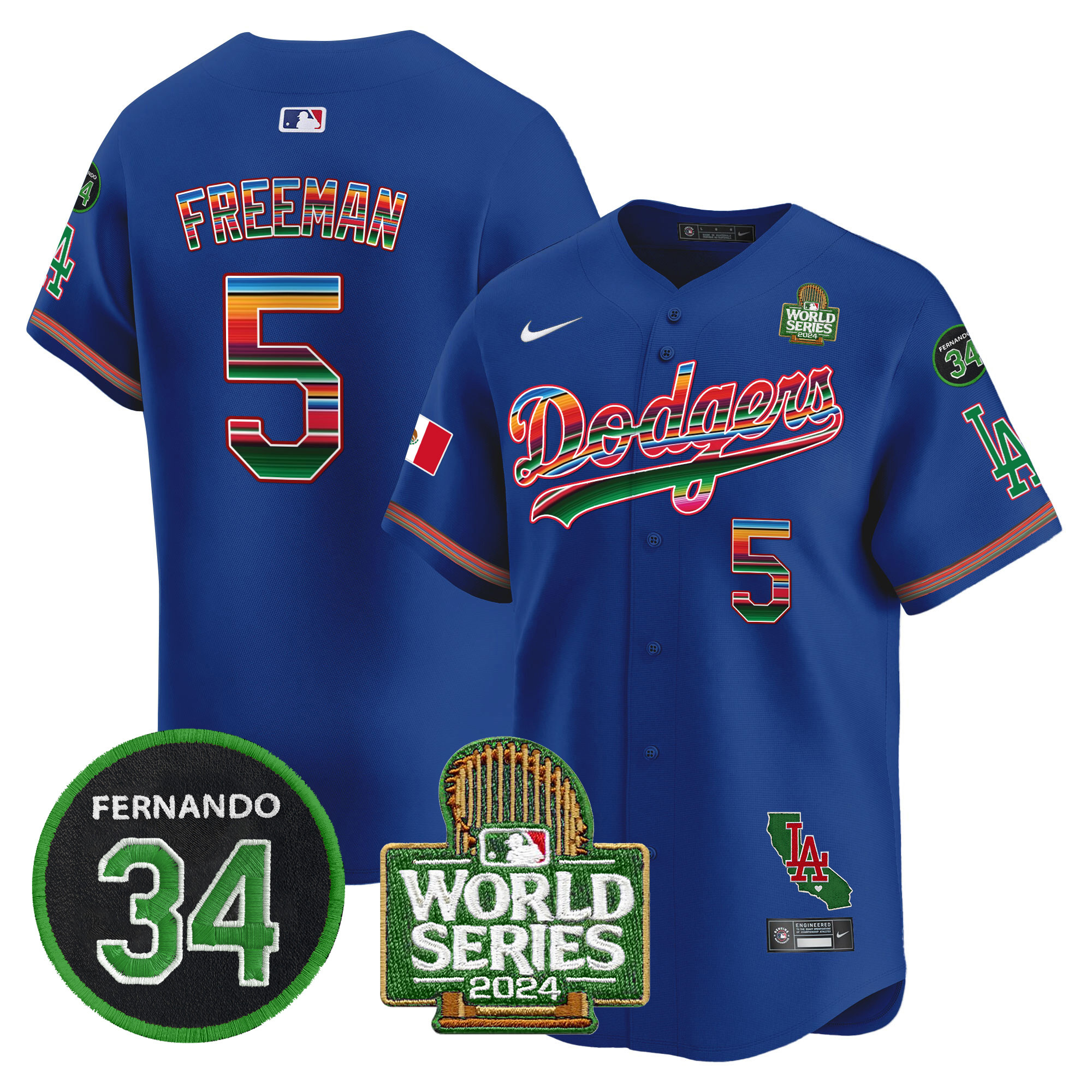 Men's Dodgers Mexico Fernando Memorial & 2024 World Series Patch Vapor Premier Limited Jersey V2 - All Stitched - Image 13