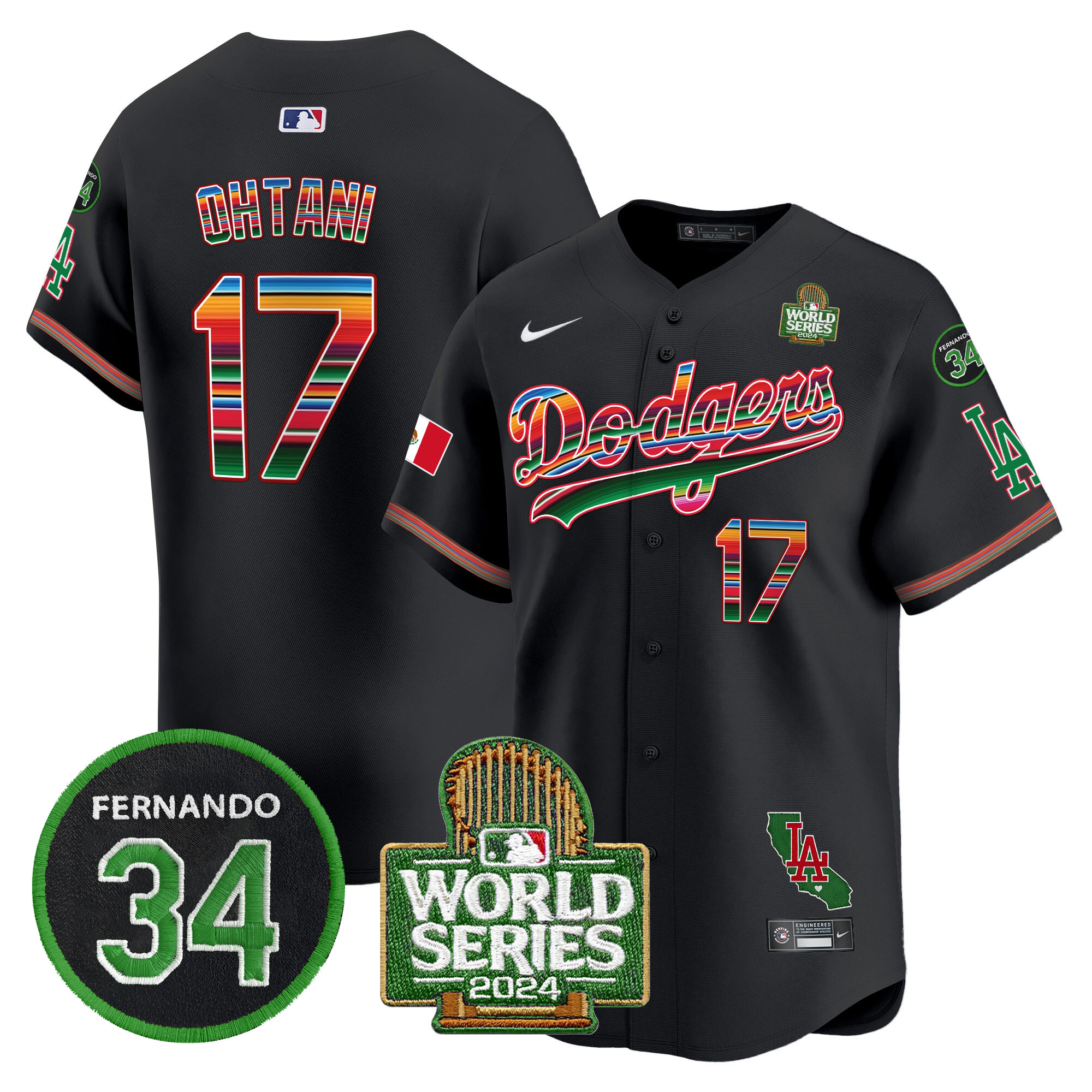 Men's Dodgers Mexico Fernando Memorial & 2024 World Series Patch Vapor Premier Limited Jersey V2 - All Stitched - Image 22