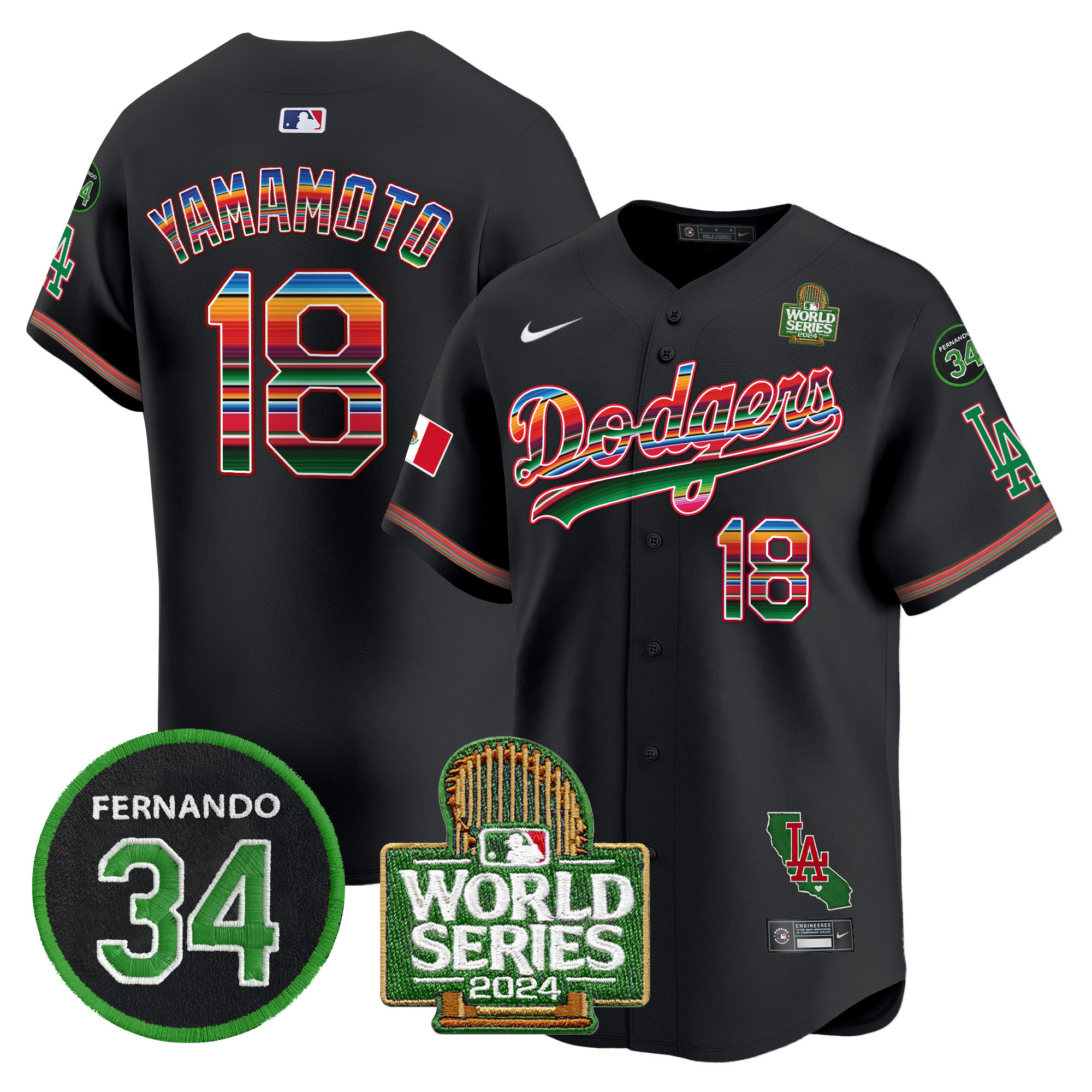 Men's Dodgers Mexico Fernando Memorial & 2024 World Series Patch Vapor Premier Limited Jersey V2 - All Stitched - Image 28