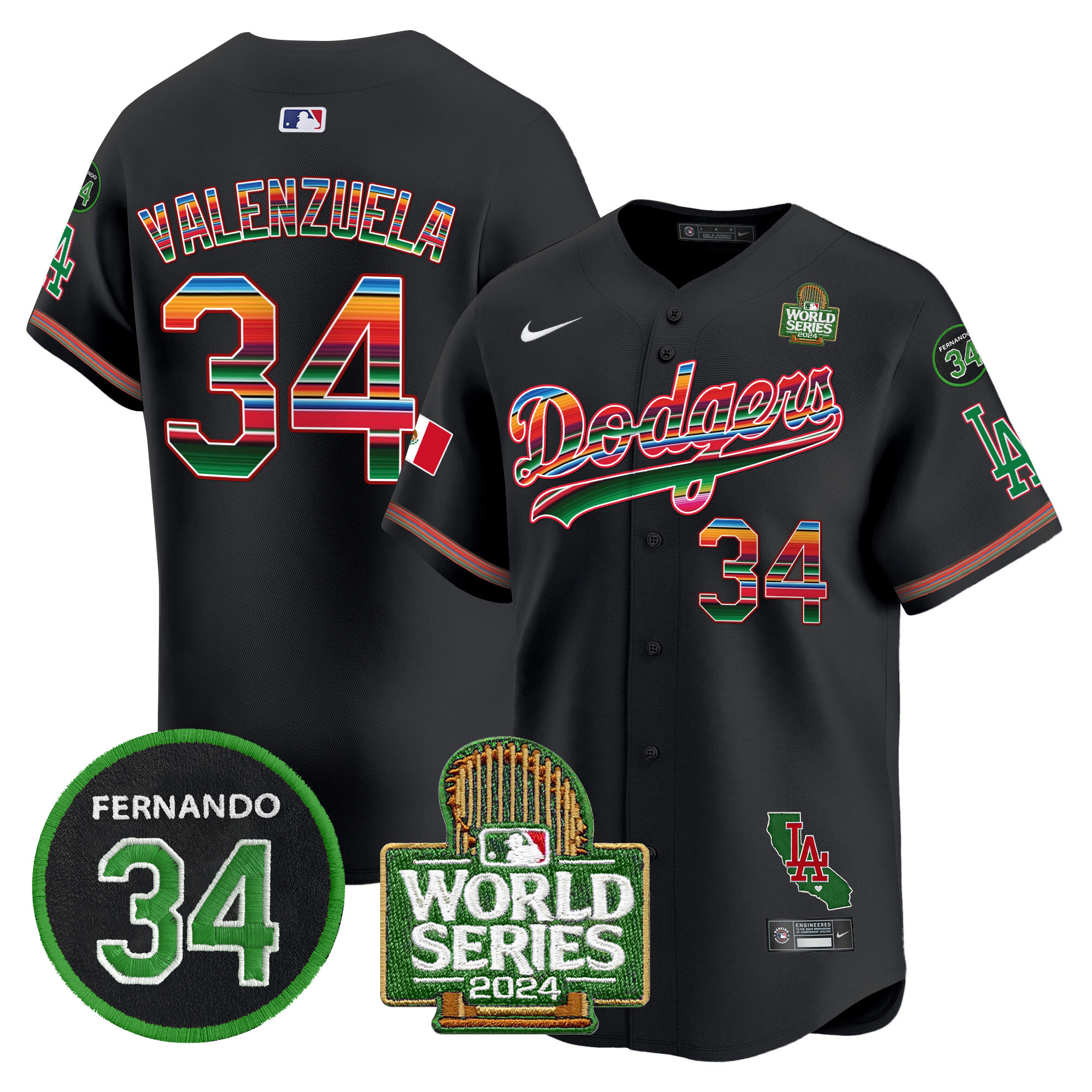 Men's Dodgers Mexico Fernando Memorial & 2024 World Series Patch Vapor Premier Limited Jersey V2 - All Stitched - Image 21