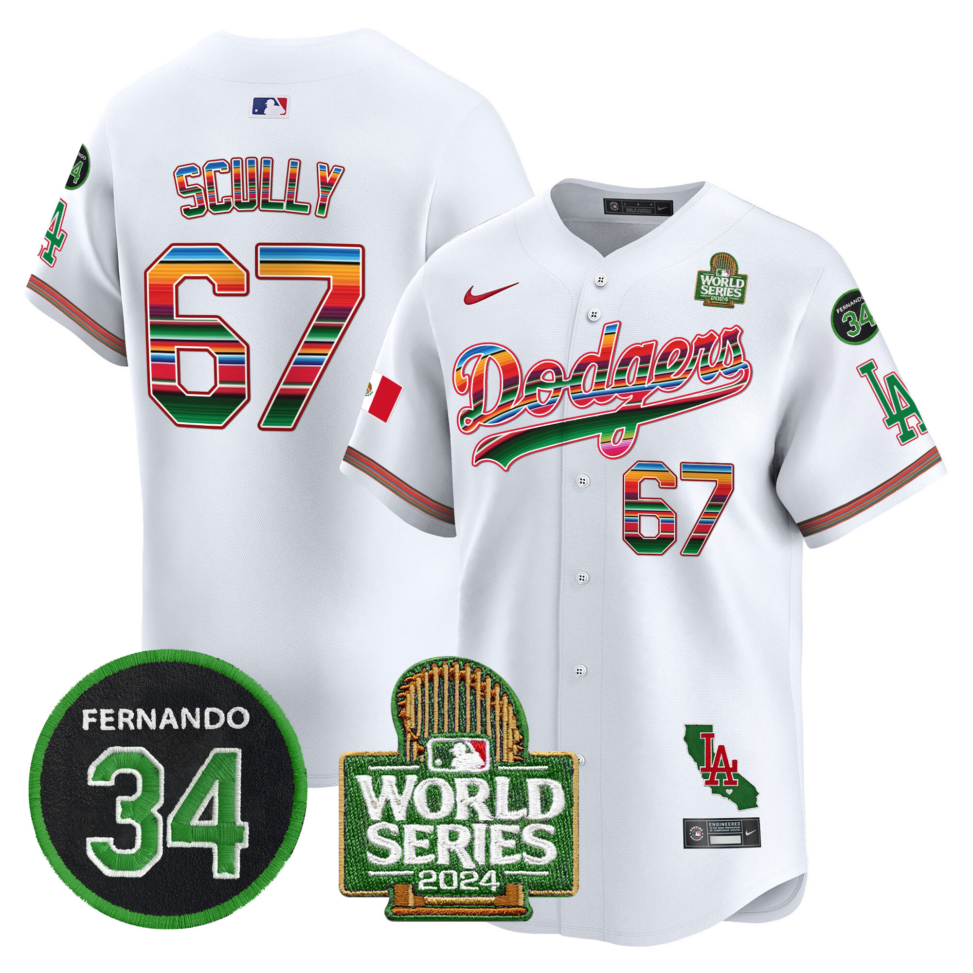 Men's Dodgers Mexico Fernando Memorial & 2024 World Series Patch Vapor Premier Limited Jersey V2 - All Stitched - Image 6