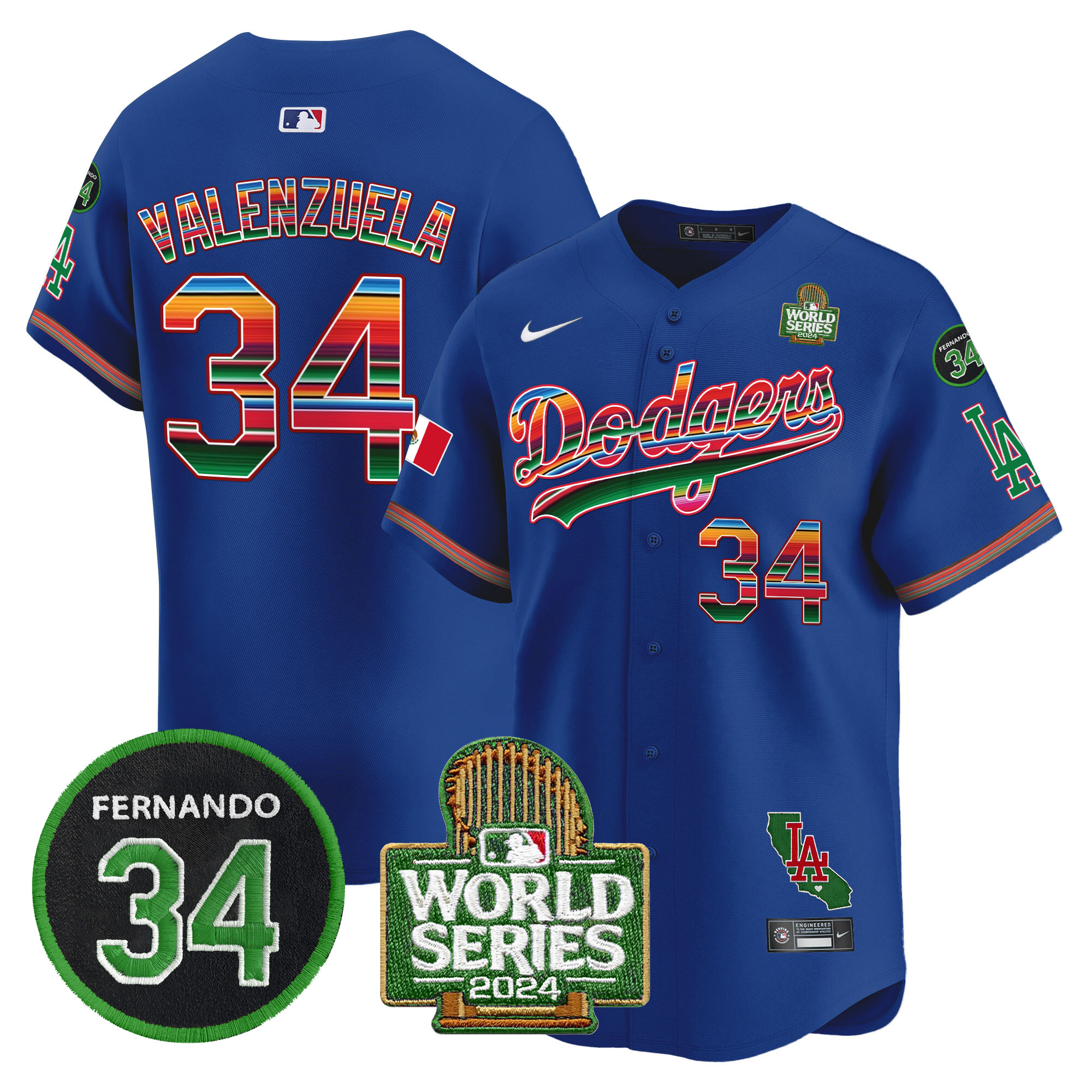 Men's Dodgers Mexico Fernando Memorial & 2024 World Series Patch Vapor Premier Limited Jersey V2 - All Stitched - Image 11