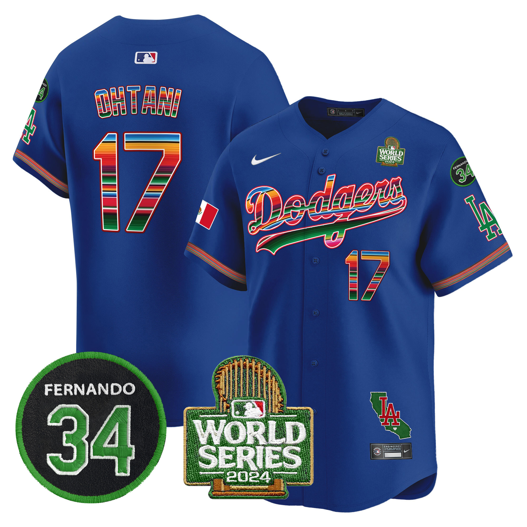 Men's Dodgers Mexico Fernando Memorial & 2024 World Series Patch Vapor Premier Limited Jersey V2 - All Stitched - Image 12