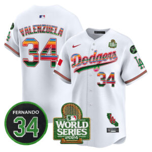 Men's Dodgers Mexico Fernando Memorial & 2024 World Series Patch Vapor Premier Limited Jersey V2 - All Stitched