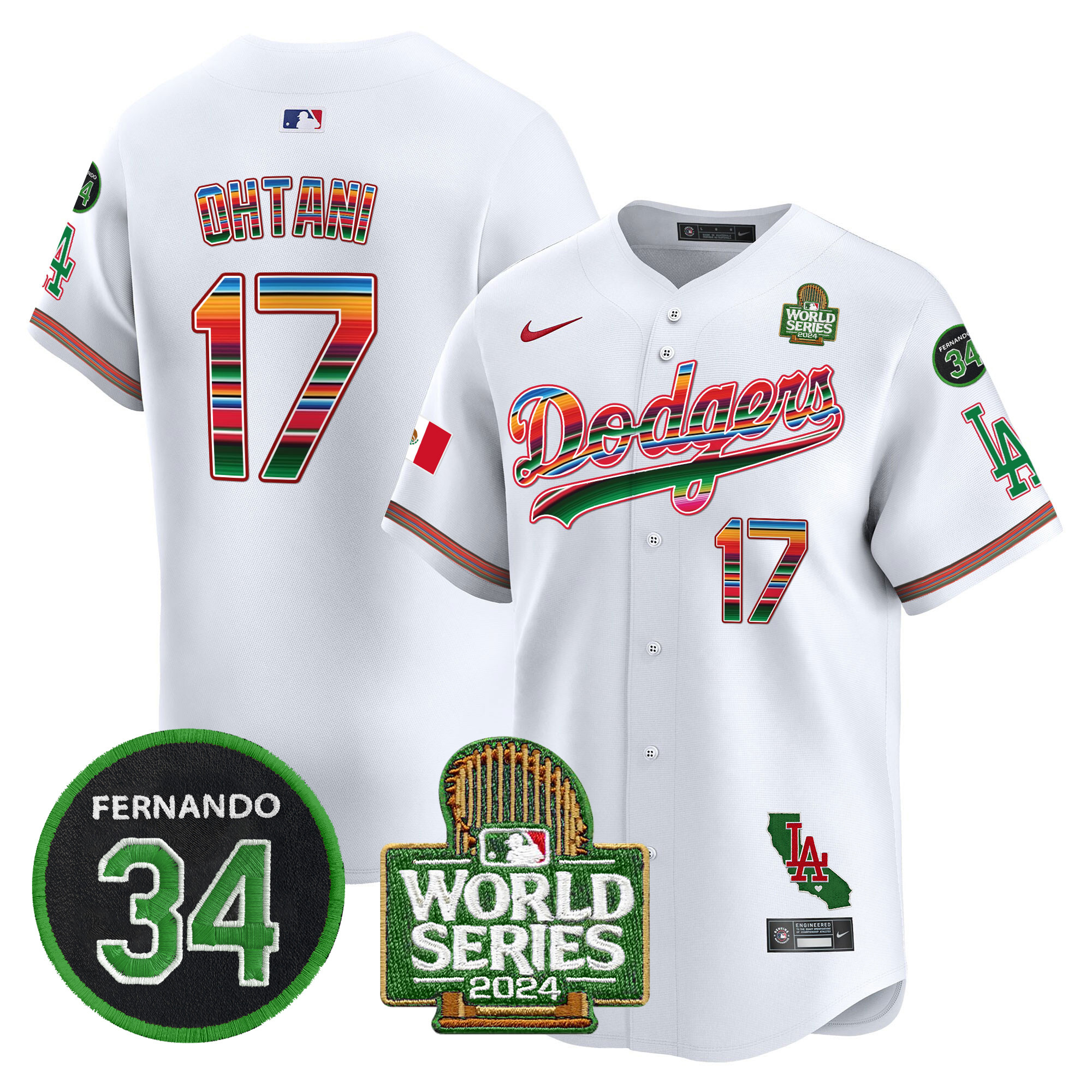 Men's Dodgers Mexico Fernando Memorial & 2024 World Series Patch Vapor Premier Limited Jersey V2 - All Stitched - Image 2