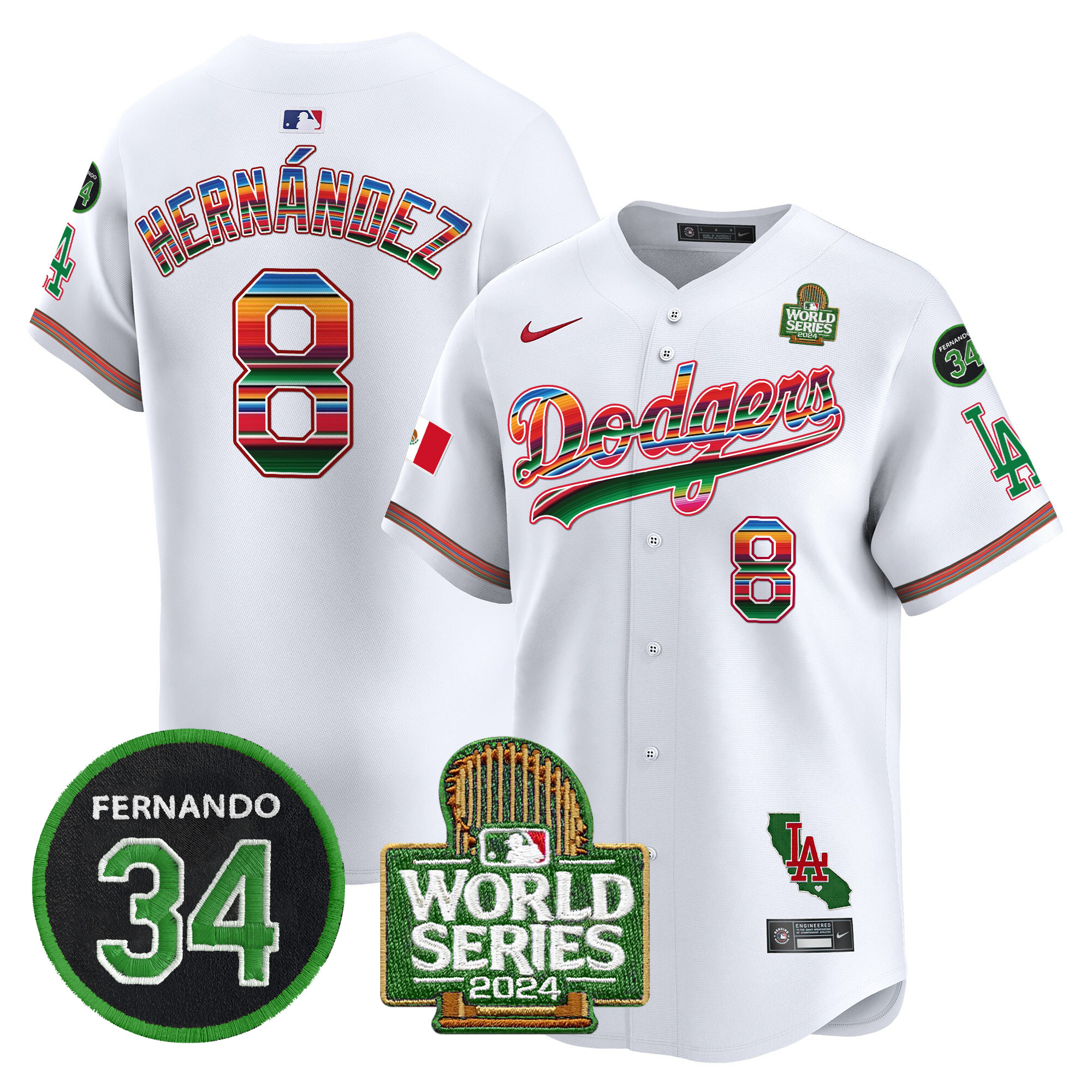Men's Dodgers Mexico Fernando Memorial & 2024 World Series Patch Vapor Premier Limited Jersey V2 - All Stitched - Image 7