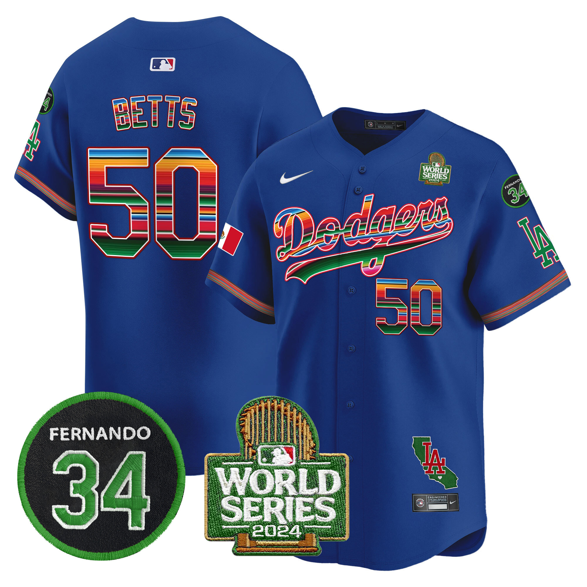 Men's Dodgers Mexico Fernando Memorial & 2024 World Series Patch Vapor Premier Limited Jersey V2 - All Stitched - Image 14