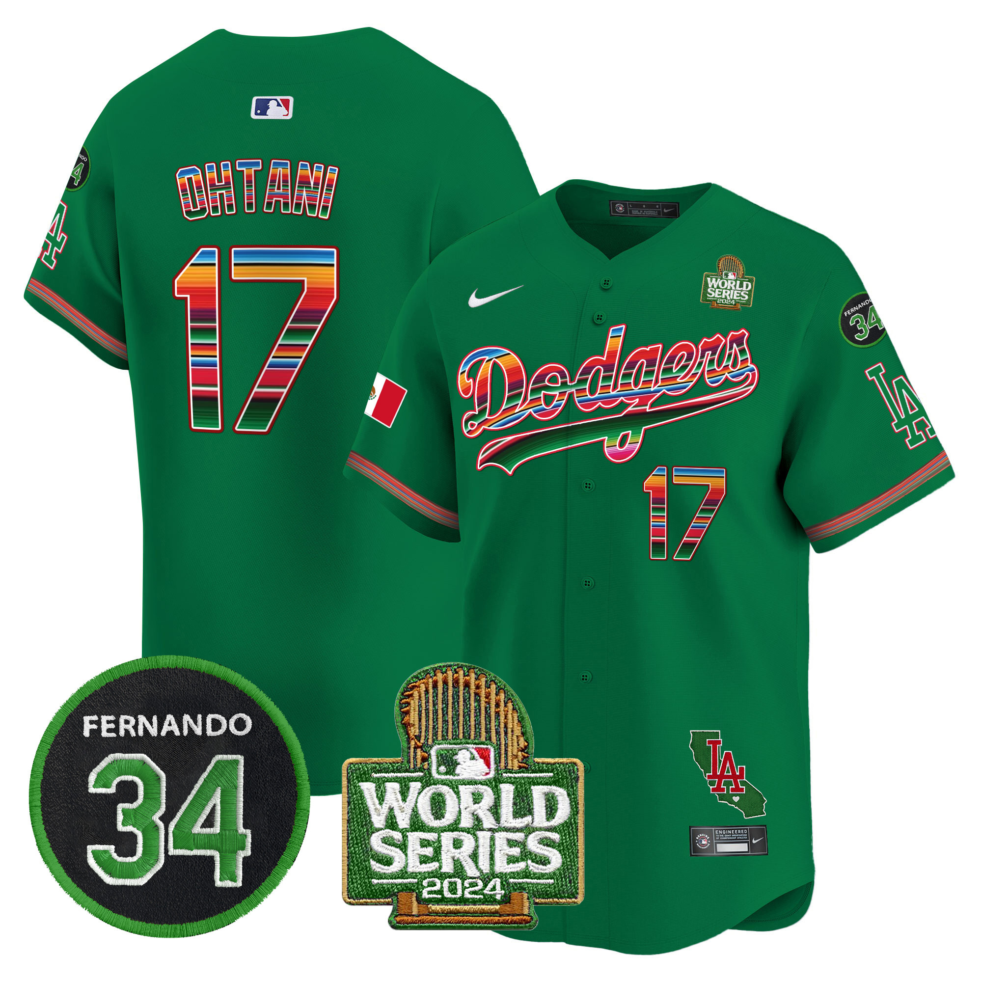 Men's Dodgers Mexico Fernando Memorial & 2024 World Series Patch Vapor Premier Limited Jersey V2 - All Stitched - Image 42