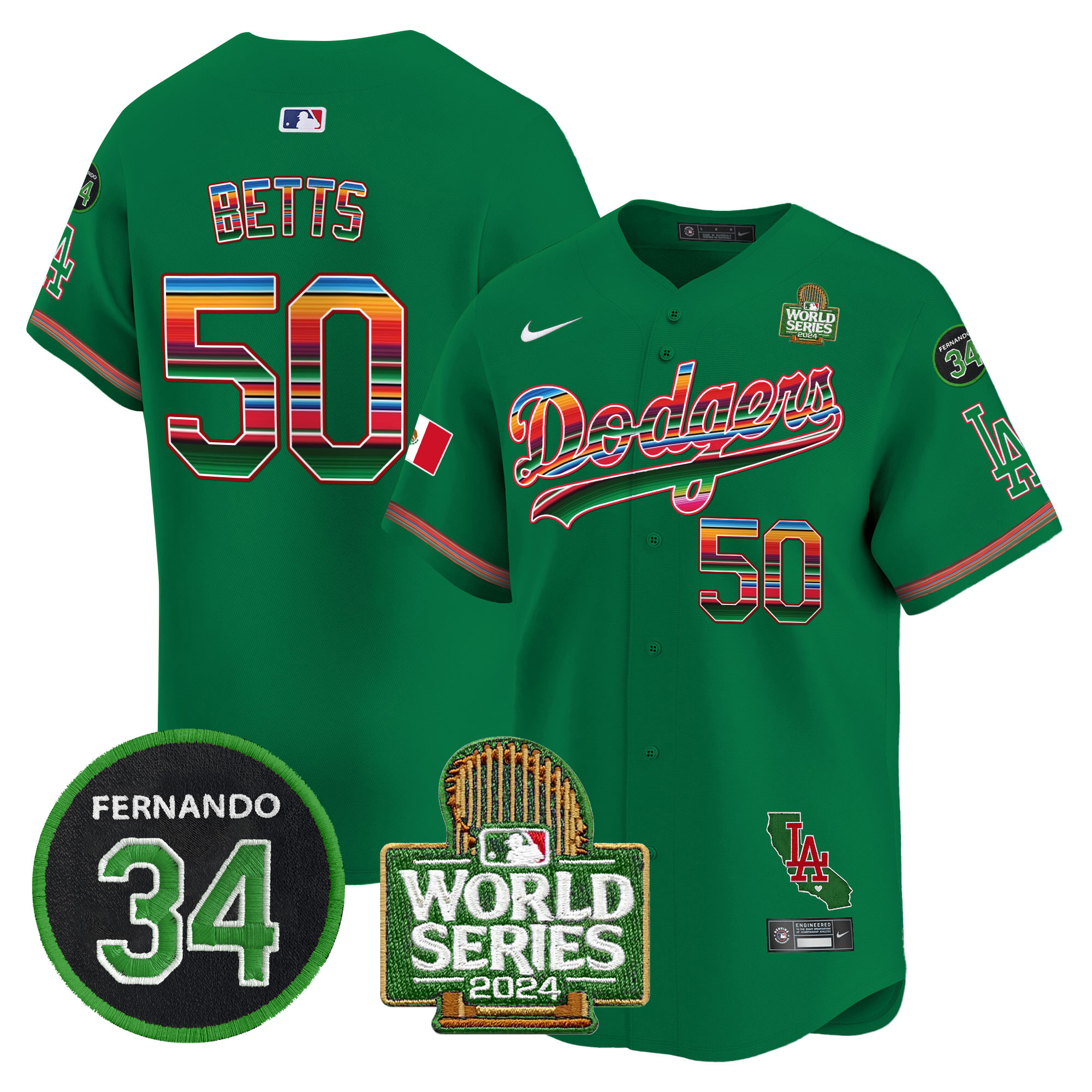 Men's Dodgers Mexico Fernando Memorial & 2024 World Series Patch Vapor Premier Limited Jersey V2 - All Stitched - Image 44