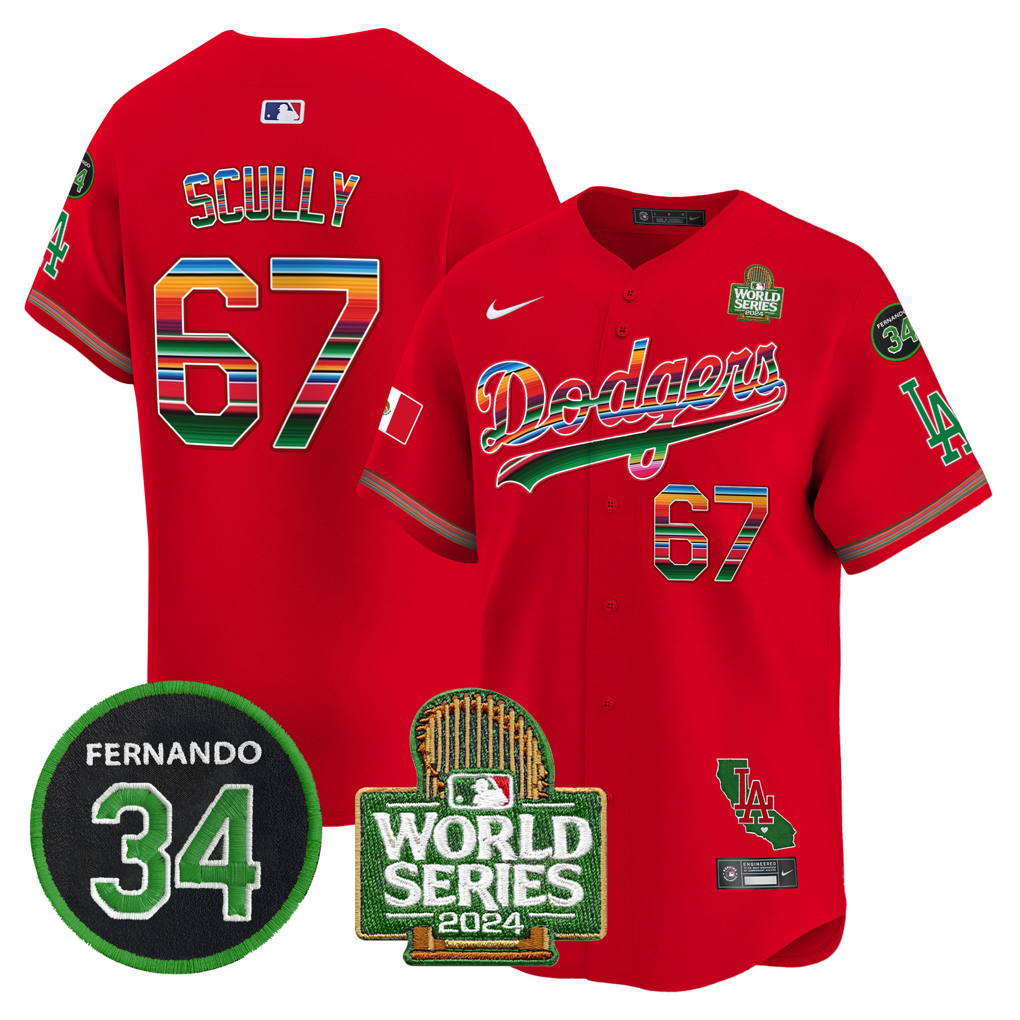 Men's Dodgers Mexico Fernando Memorial & 2024 World Series Patch Vapor Premier Limited Jersey V2 - All Stitched - Image 56