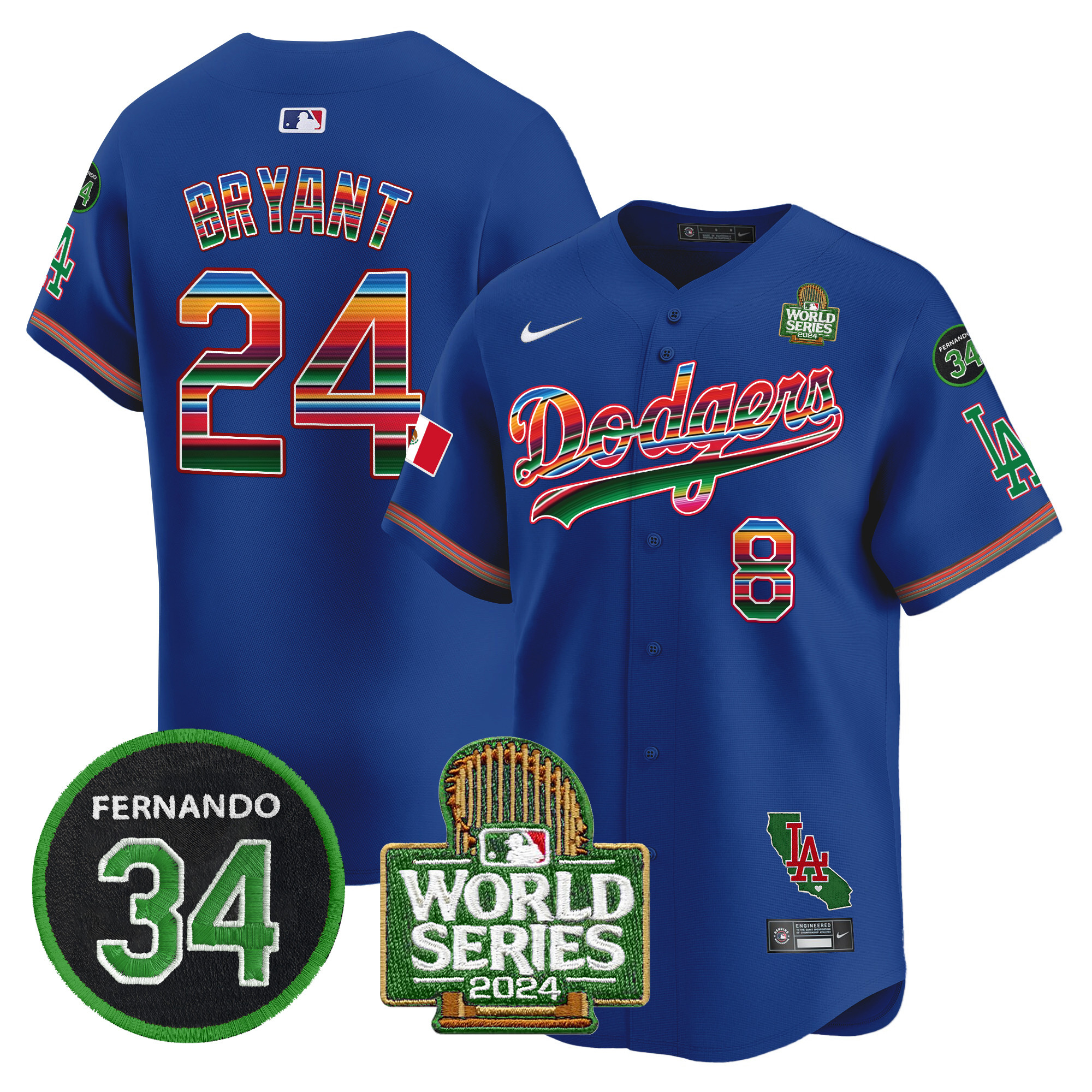 Men's Dodgers Mexico Fernando Memorial & 2024 World Series Patch Vapor Premier Limited Jersey V2 - All Stitched - Image 15