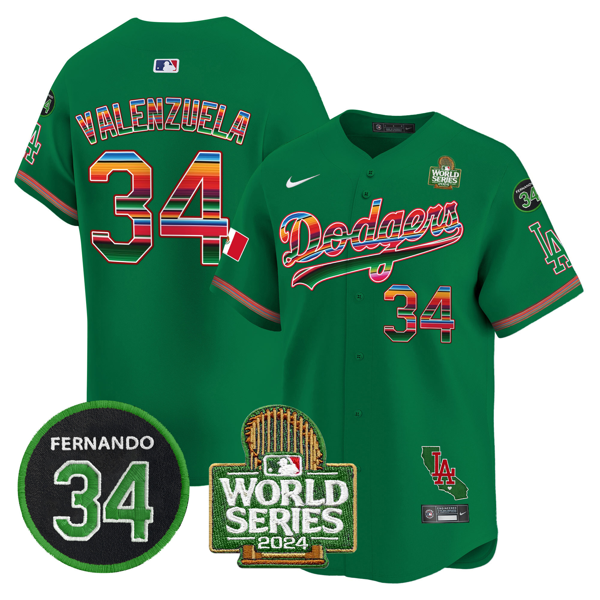 Men's Dodgers Mexico Fernando Memorial & 2024 World Series Patch Vapor Premier Limited Jersey V2 - All Stitched - Image 41