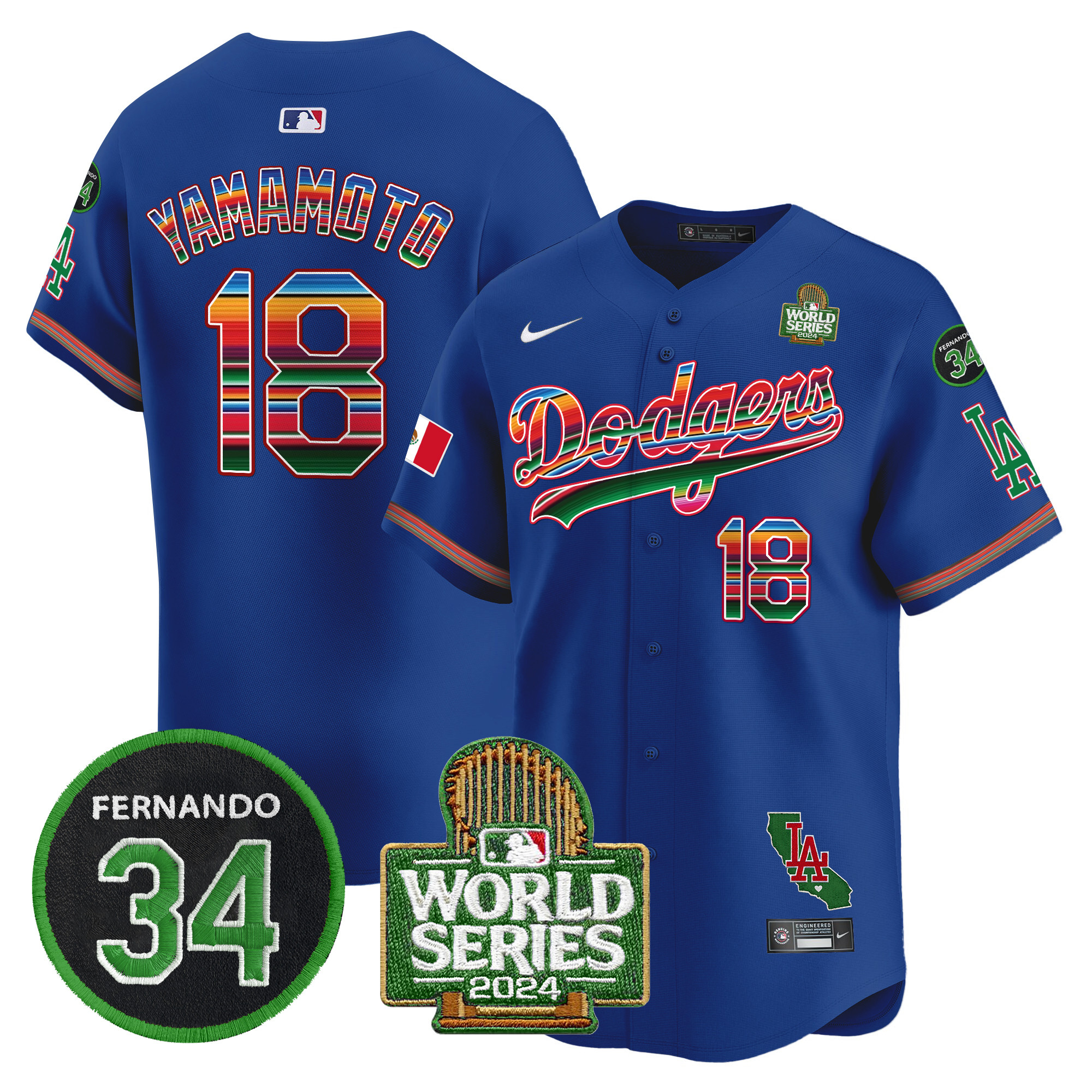 Men's Dodgers Mexico Fernando Memorial & 2024 World Series Patch Vapor Premier Limited Jersey V2 - All Stitched - Image 18