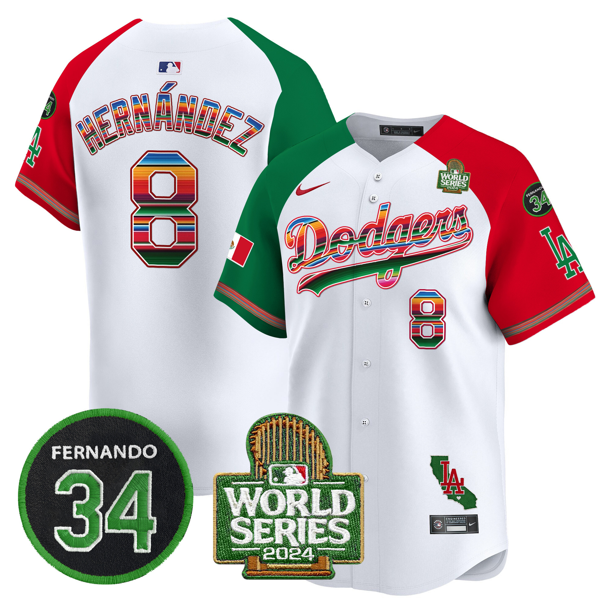 Men's Dodgers Mexico Fernando Memorial & 2024 World Series Patch Vapor Premier Limited Jersey V2 - All Stitched - Image 37