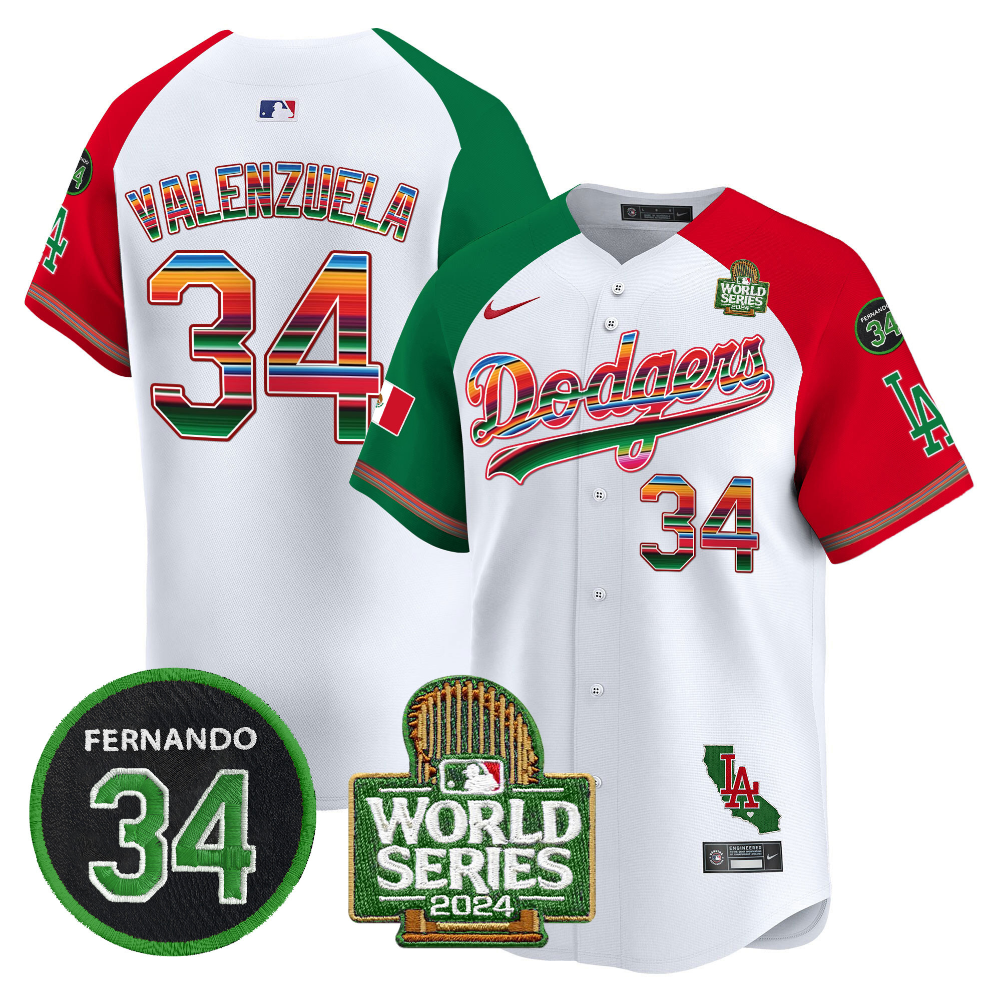 Men's Dodgers Mexico Fernando Memorial & 2024 World Series Patch Vapor Premier Limited Jersey V2 - All Stitched - Image 31