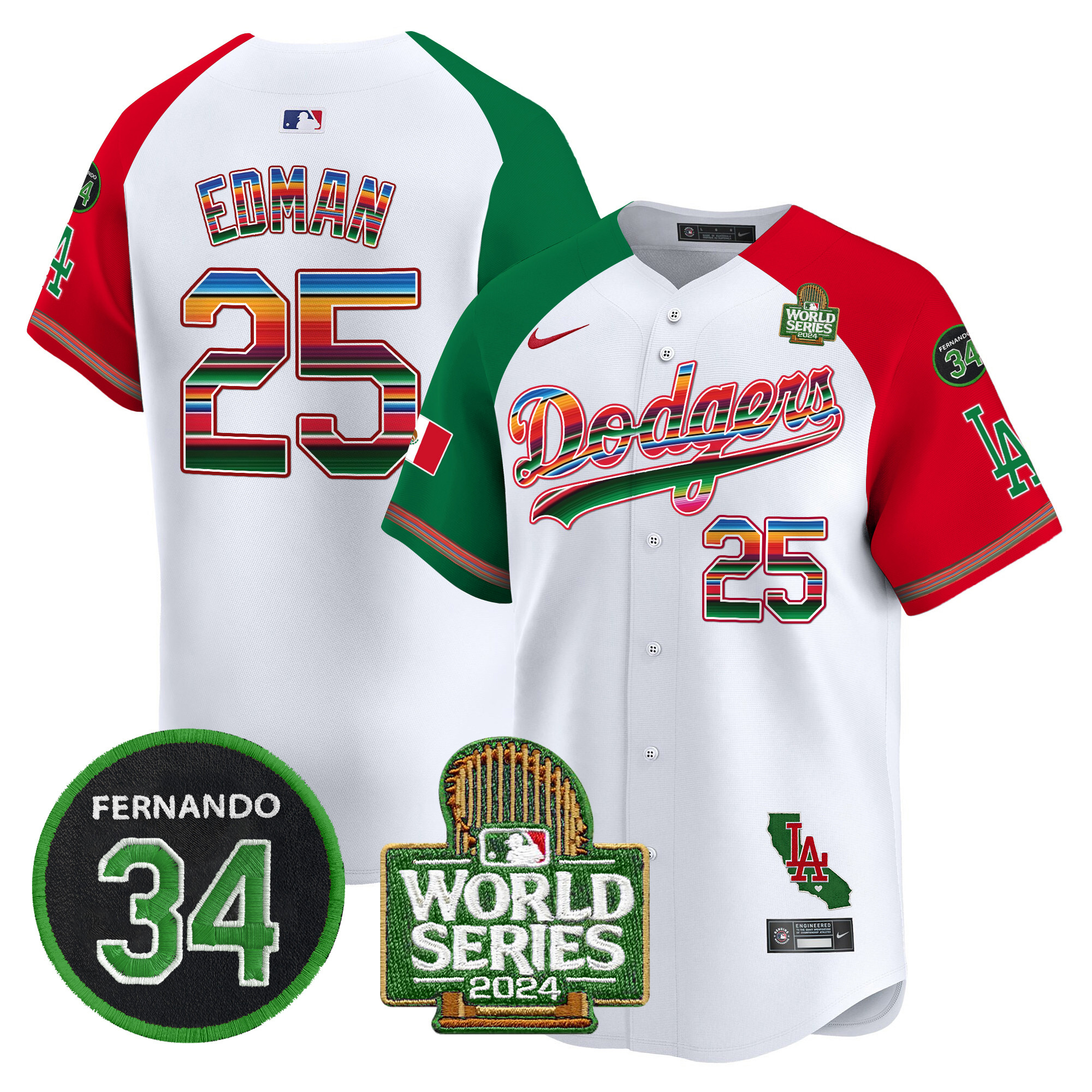 Men's Dodgers Mexico Fernando Memorial & 2024 World Series Patch Vapor Premier Limited Jersey V2 - All Stitched - Image 39