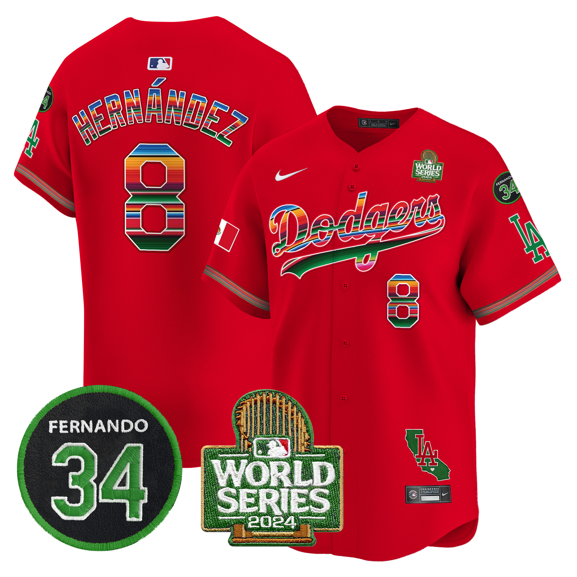 Men's Dodgers Mexico Fernando Memorial & 2024 World Series Patch Vapor Premier Limited Jersey V2 - All Stitched - Image 57