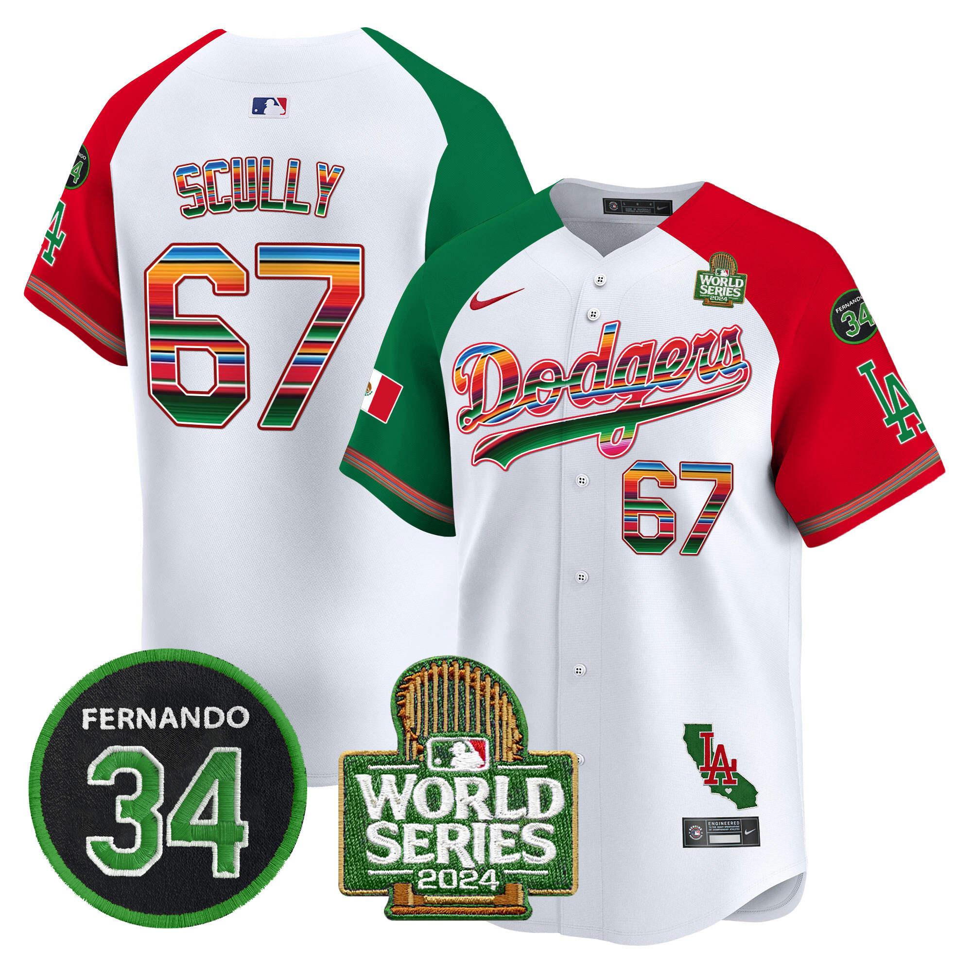 Men's Dodgers Mexico Fernando Memorial & 2024 World Series Patch Vapor Premier Limited Jersey V2 - All Stitched - Image 36