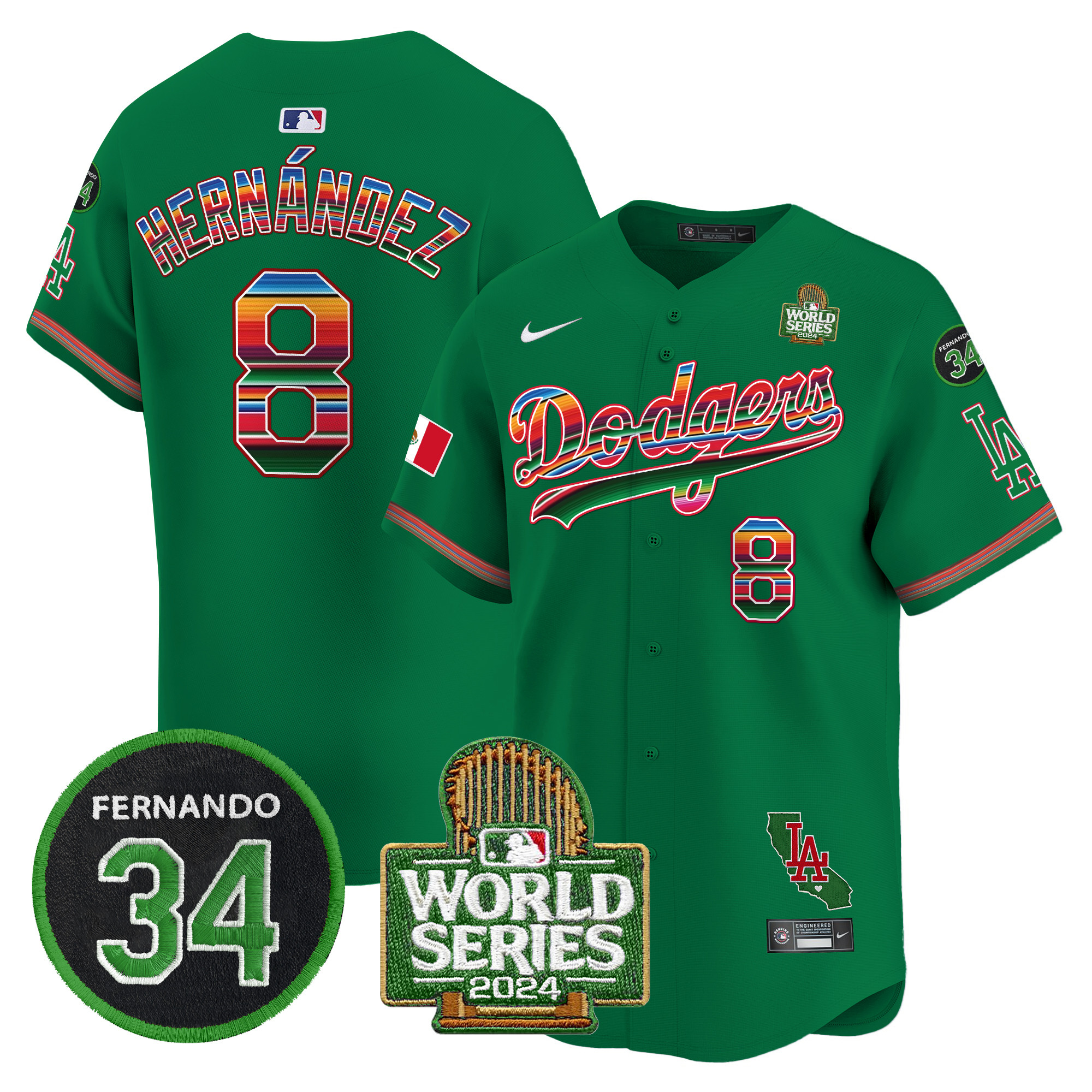 Men's Dodgers Mexico Fernando Memorial & 2024 World Series Patch Vapor Premier Limited Jersey V2 - All Stitched - Image 47