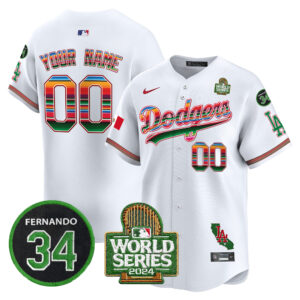 Dodgers Mexico Fernando Memorial & 2024 World Series Patch Vapor Premier Limited Custom Jersey V2 - All Stitched