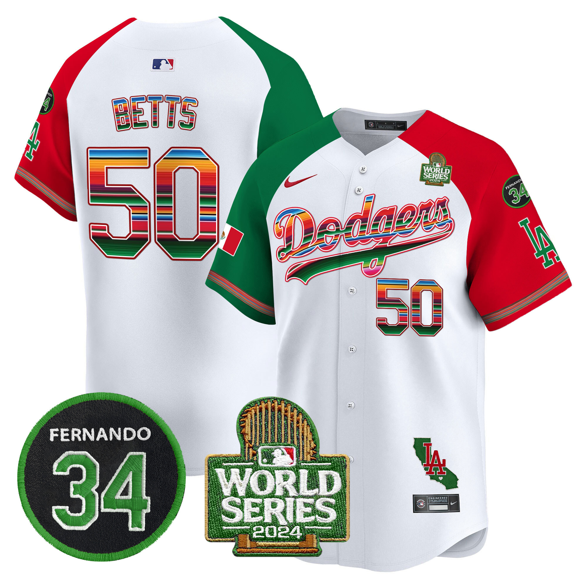 Men's Dodgers Mexico Fernando Memorial & 2024 World Series Patch Vapor Premier Limited Jersey V2 - All Stitched - Image 34