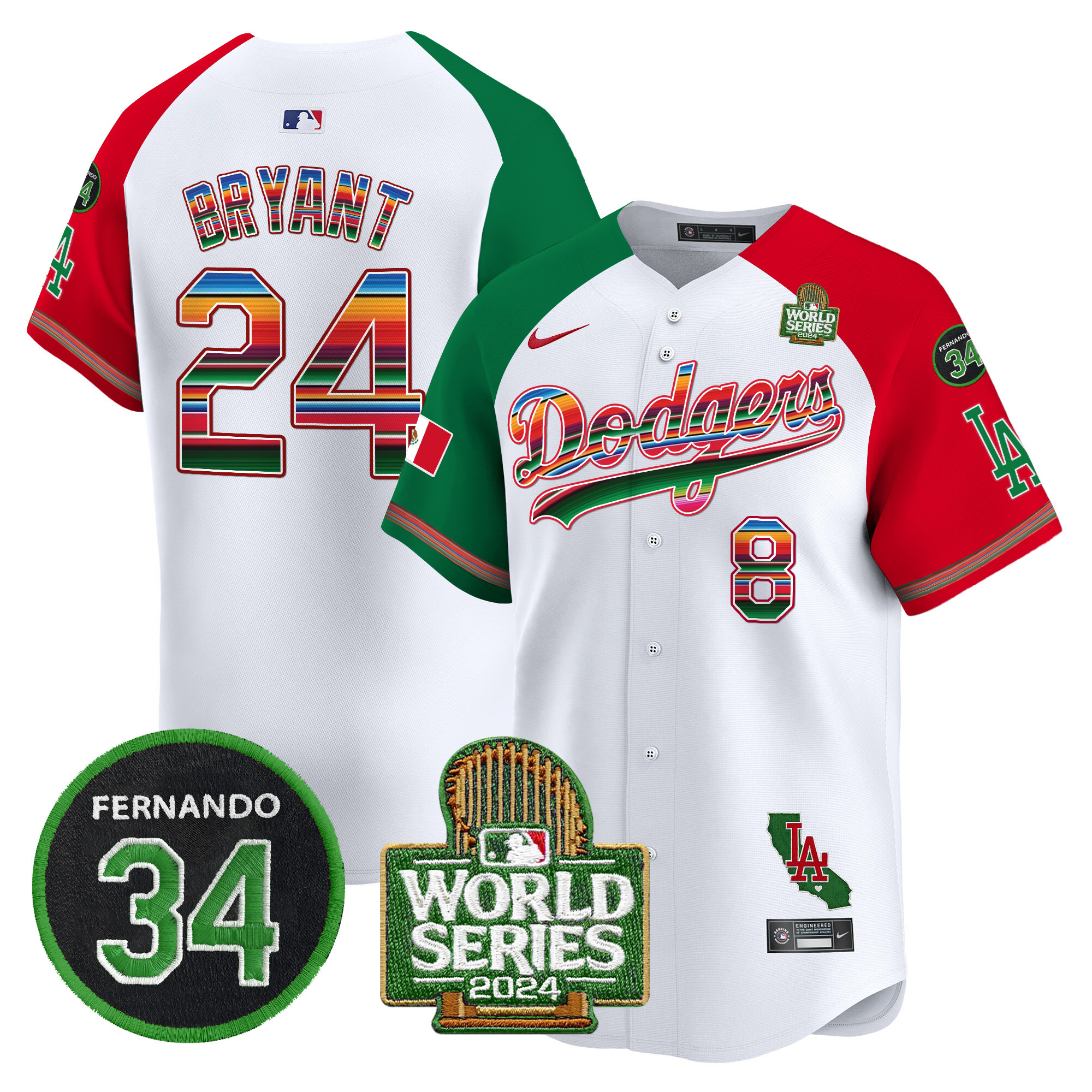 Men's Dodgers Mexico Fernando Memorial & 2024 World Series Patch Vapor Premier Limited Jersey V2 - All Stitched - Image 35