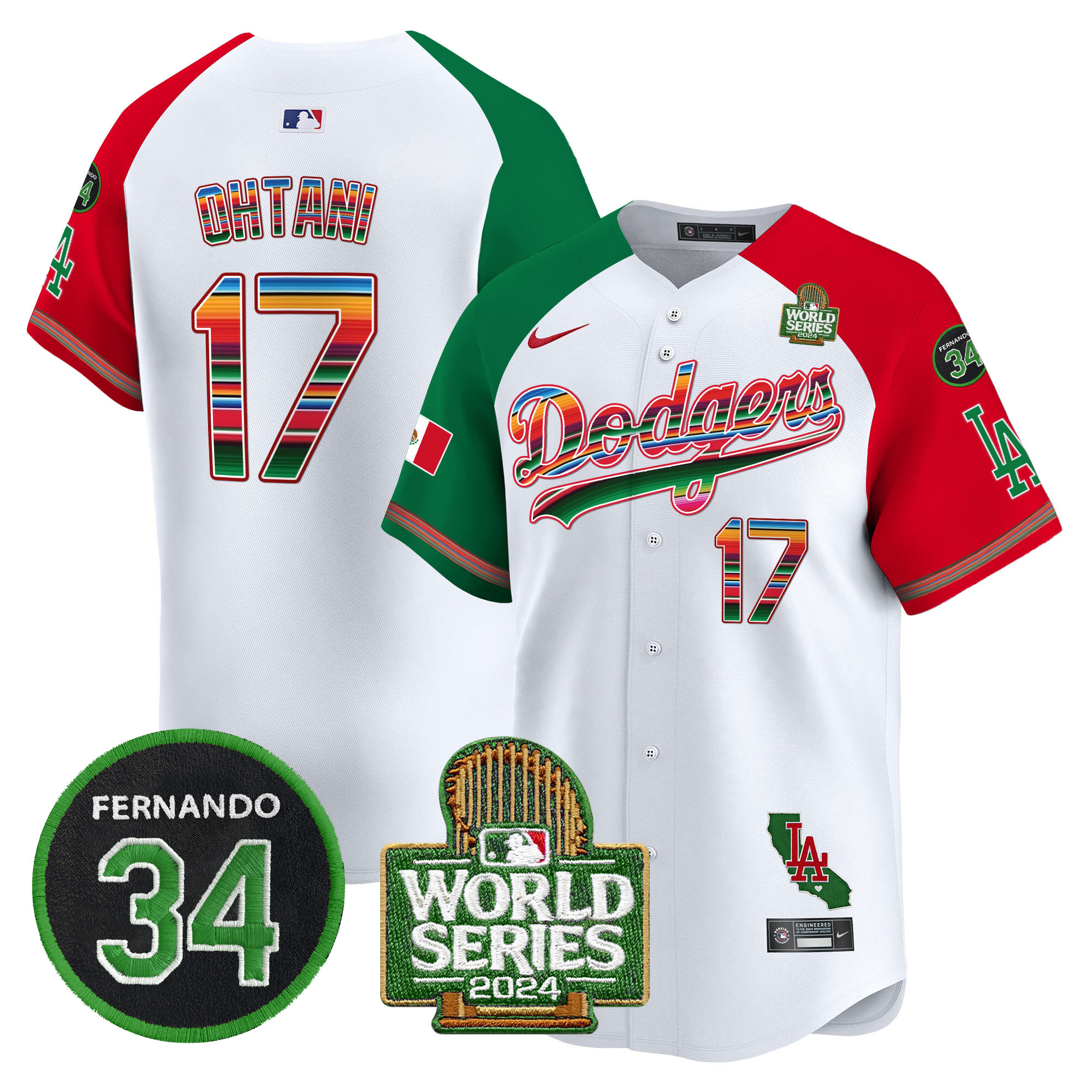 Men's Dodgers Mexico Fernando Memorial & 2024 World Series Patch Vapor Premier Limited Jersey V2 - All Stitched - Image 32