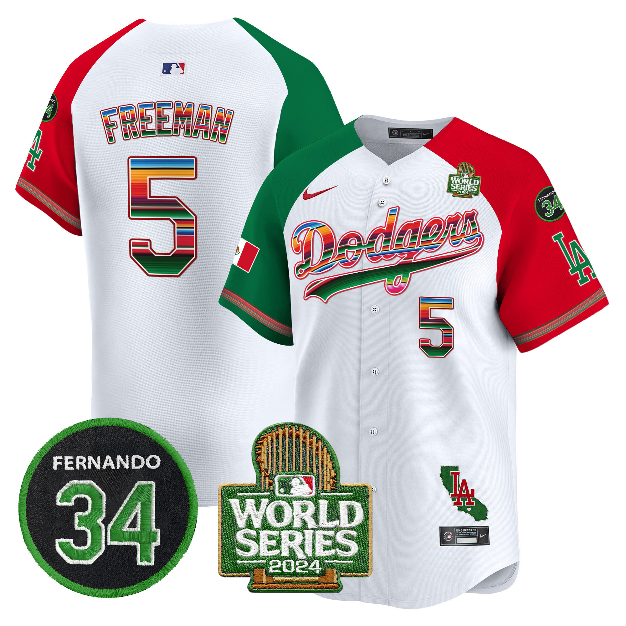 Men's Dodgers Mexico Fernando Memorial & 2024 World Series Patch Vapor Premier Limited Jersey V2 - All Stitched - Image 33