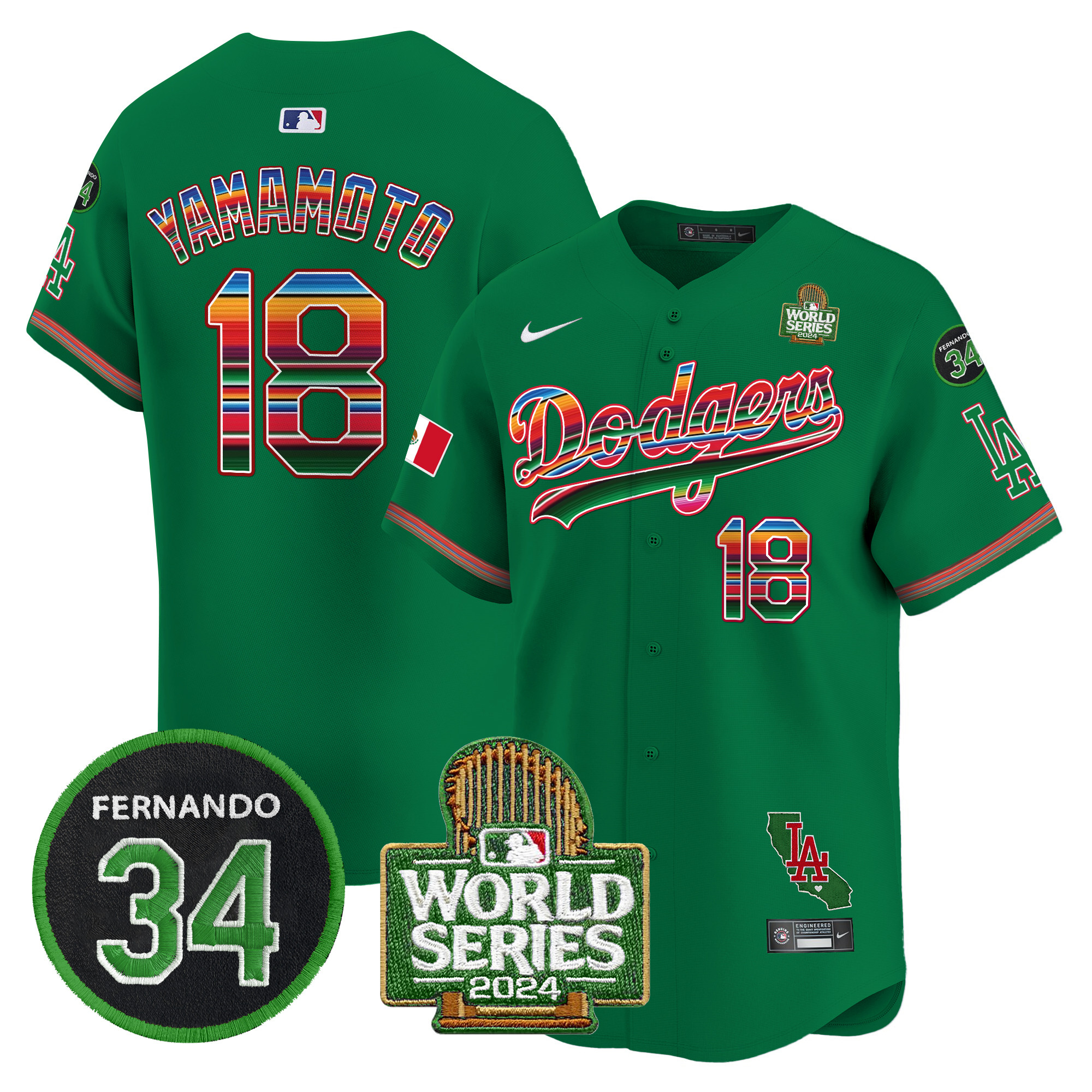Men's Dodgers Mexico Fernando Memorial & 2024 World Series Patch Vapor Premier Limited Jersey V2 - All Stitched - Image 48