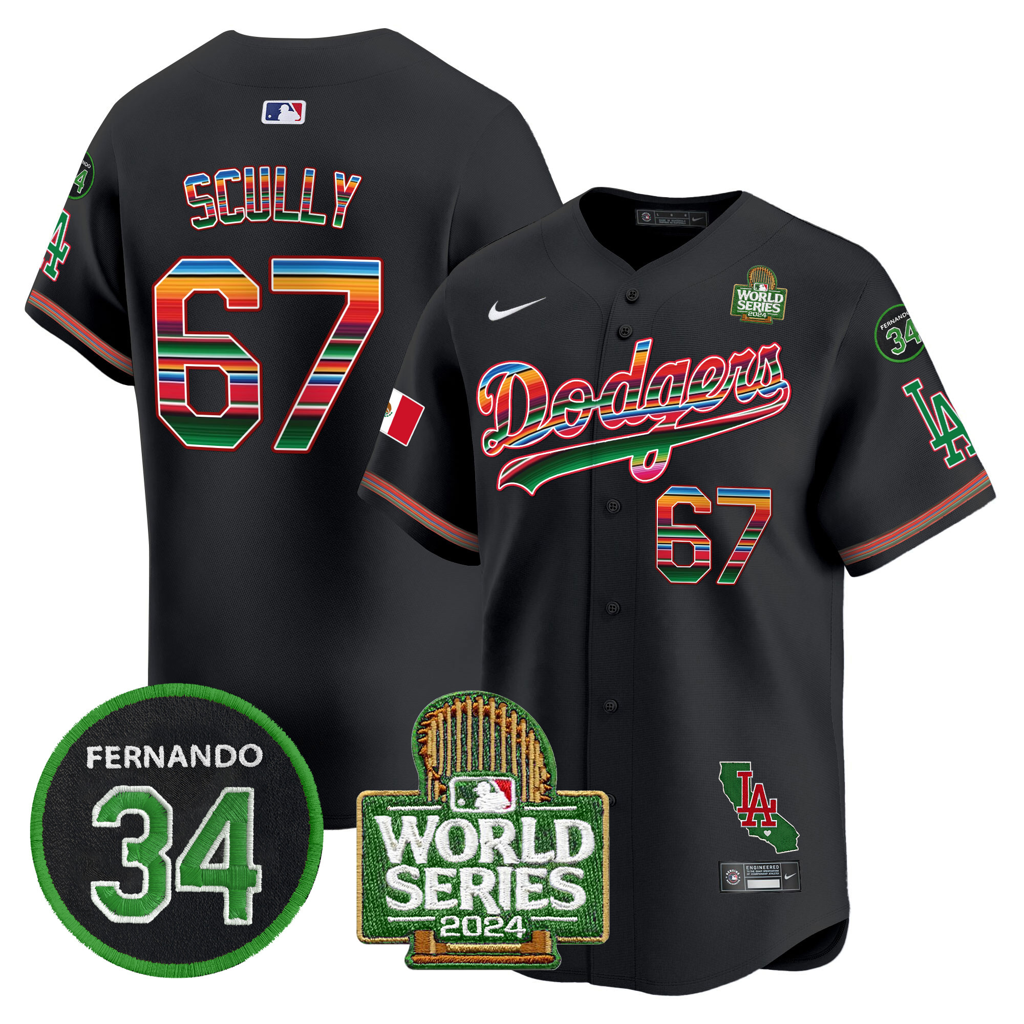 Men's Dodgers Mexico Fernando Memorial & 2024 World Series Patch Vapor Premier Limited Jersey V2 - All Stitched - Image 26