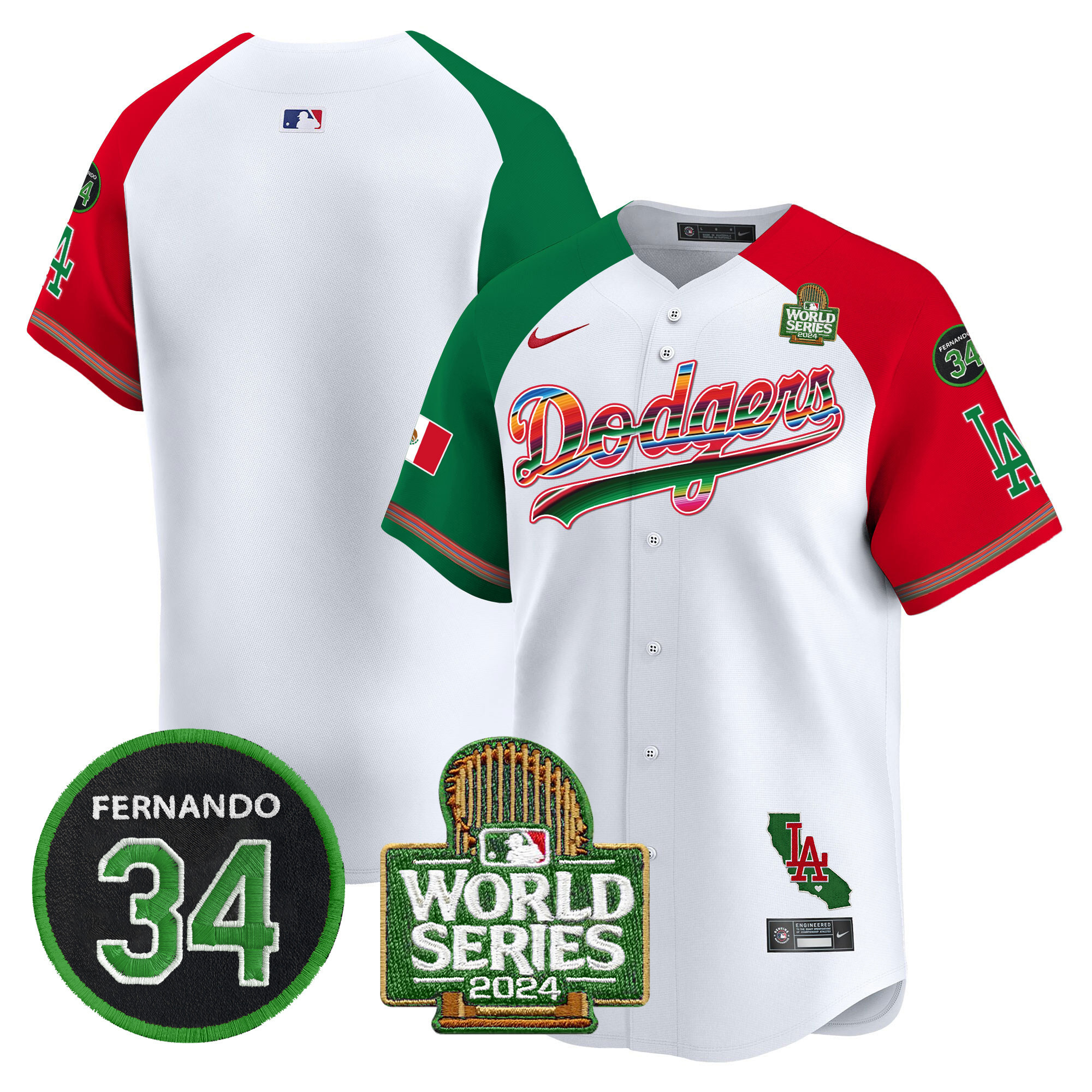 Men's Dodgers Mexico Fernando Memorial & 2024 World Series Patch Vapor Premier Limited Jersey V2 - All Stitched - Image 40