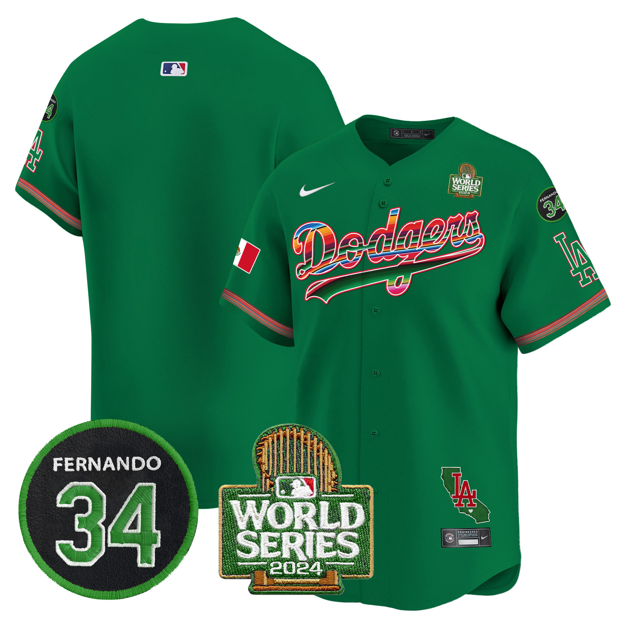 Men's Dodgers Mexico Fernando Memorial & 2024 World Series Patch Vapor Premier Limited Jersey V2 - All Stitched - Image 50