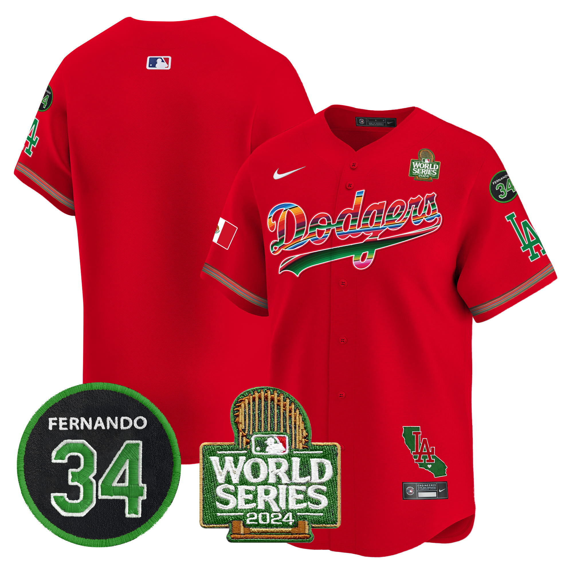 Men's Dodgers Mexico Fernando Memorial & 2024 World Series Patch Vapor Premier Limited Jersey V2 - All Stitched - Image 60