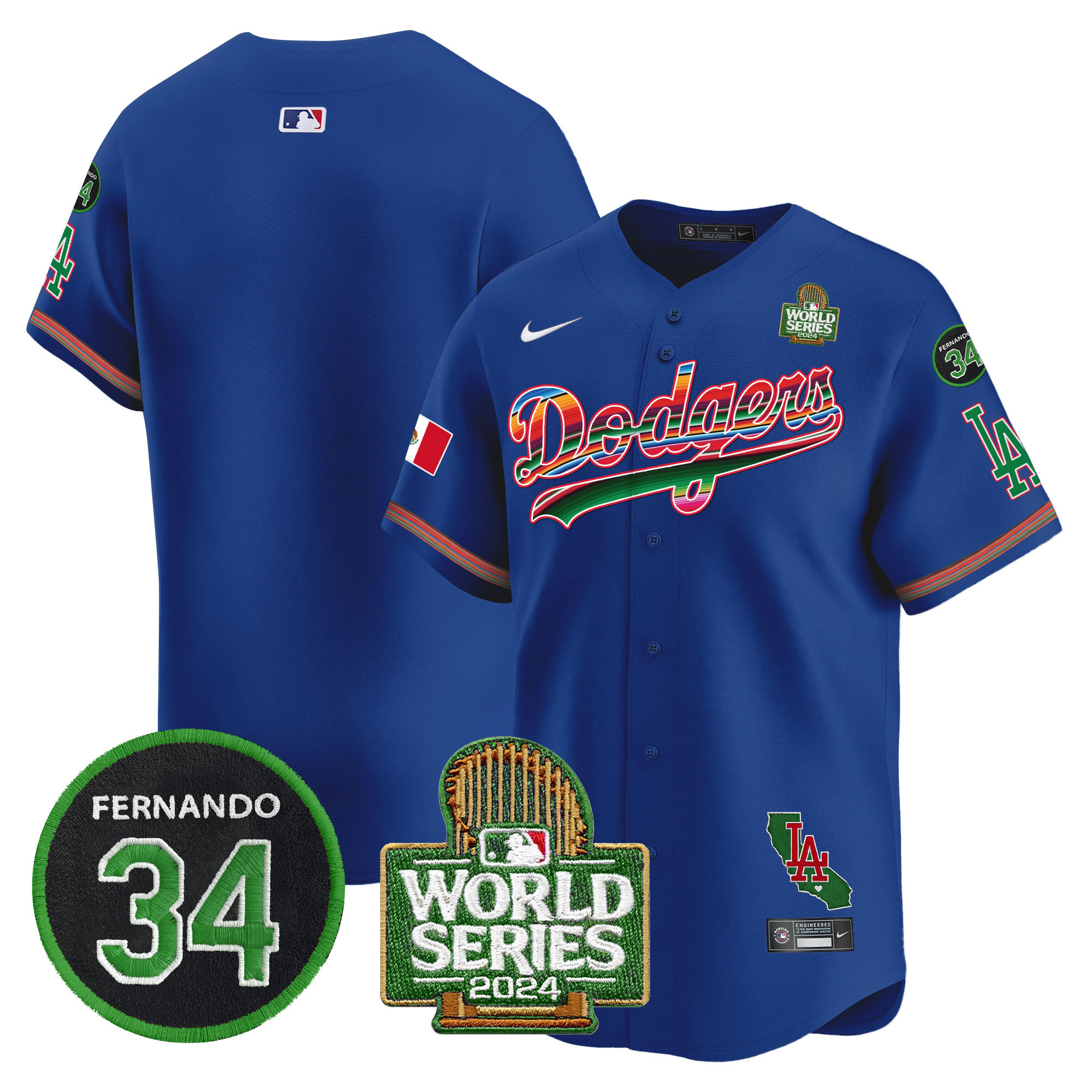 Men's Dodgers Mexico Fernando Memorial & 2024 World Series Patch Vapor Premier Limited Jersey V2 - All Stitched - Image 20