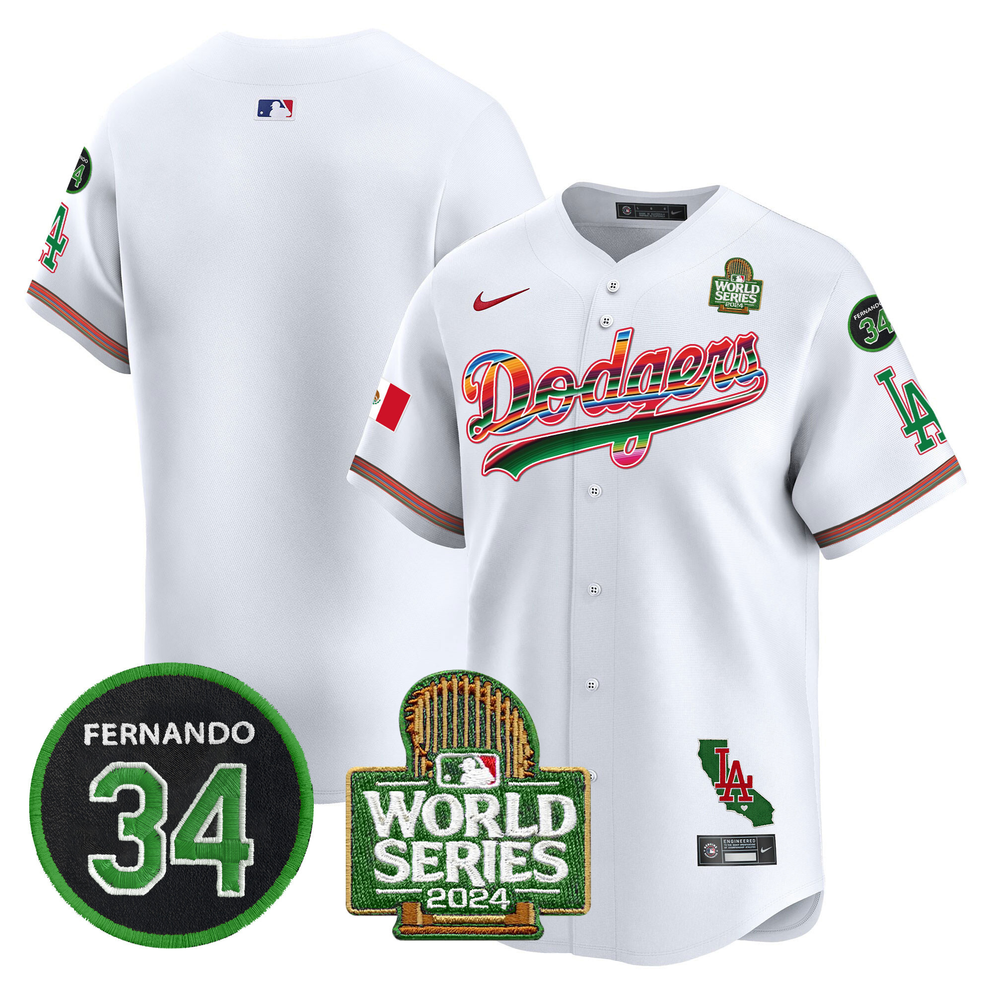Men's Dodgers Mexico Fernando Memorial & 2024 World Series Patch Vapor Premier Limited Jersey V2 - All Stitched - Image 10