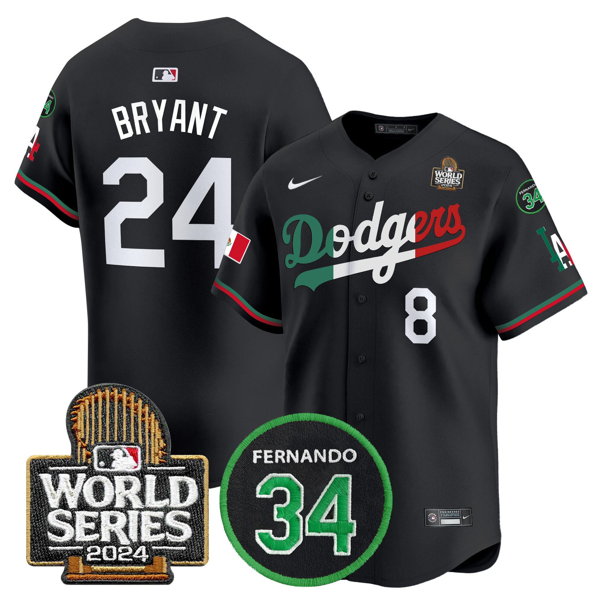 Men's Dodgers Mexico Fernando Memorial & 2024 World Series Patch Vapor Premier Limited Jersey V3 - All Stitched - Image 15