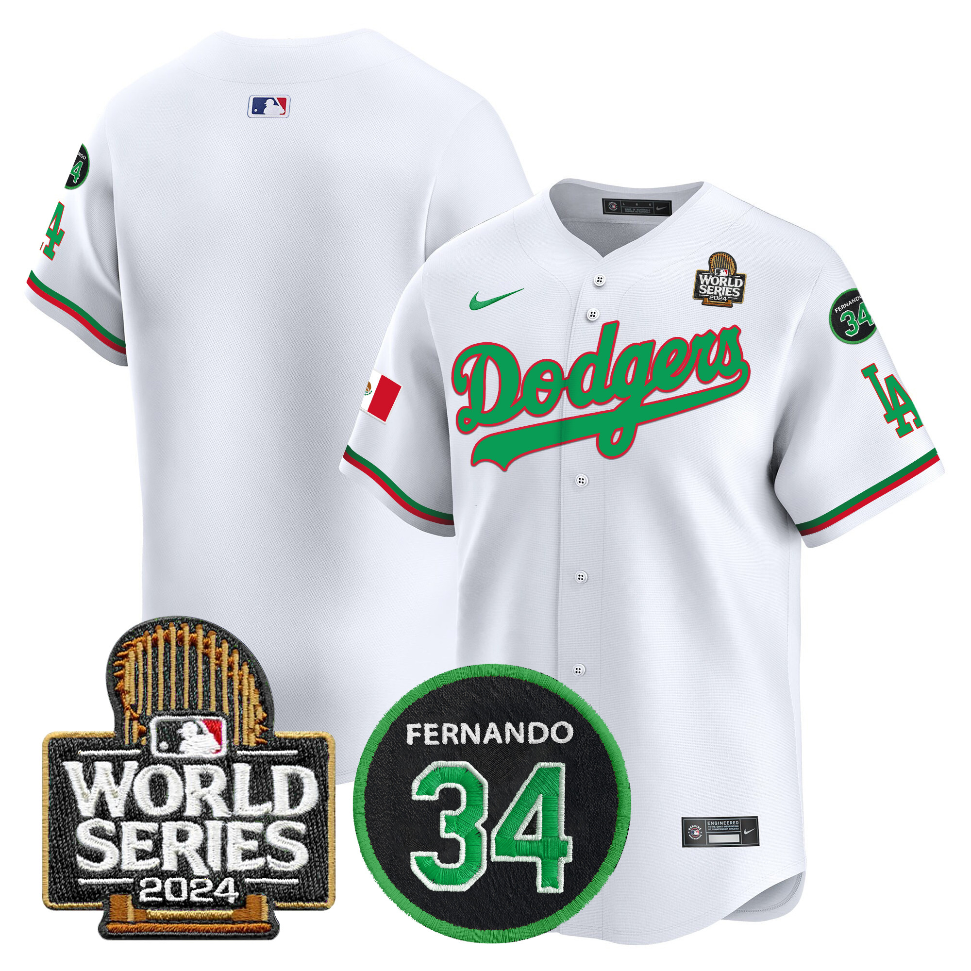 Men's Dodgers Mexico Fernando Memorial & 2024 World Series Patch Vapor Premier Limited Jersey V3 - All Stitched - Image 40