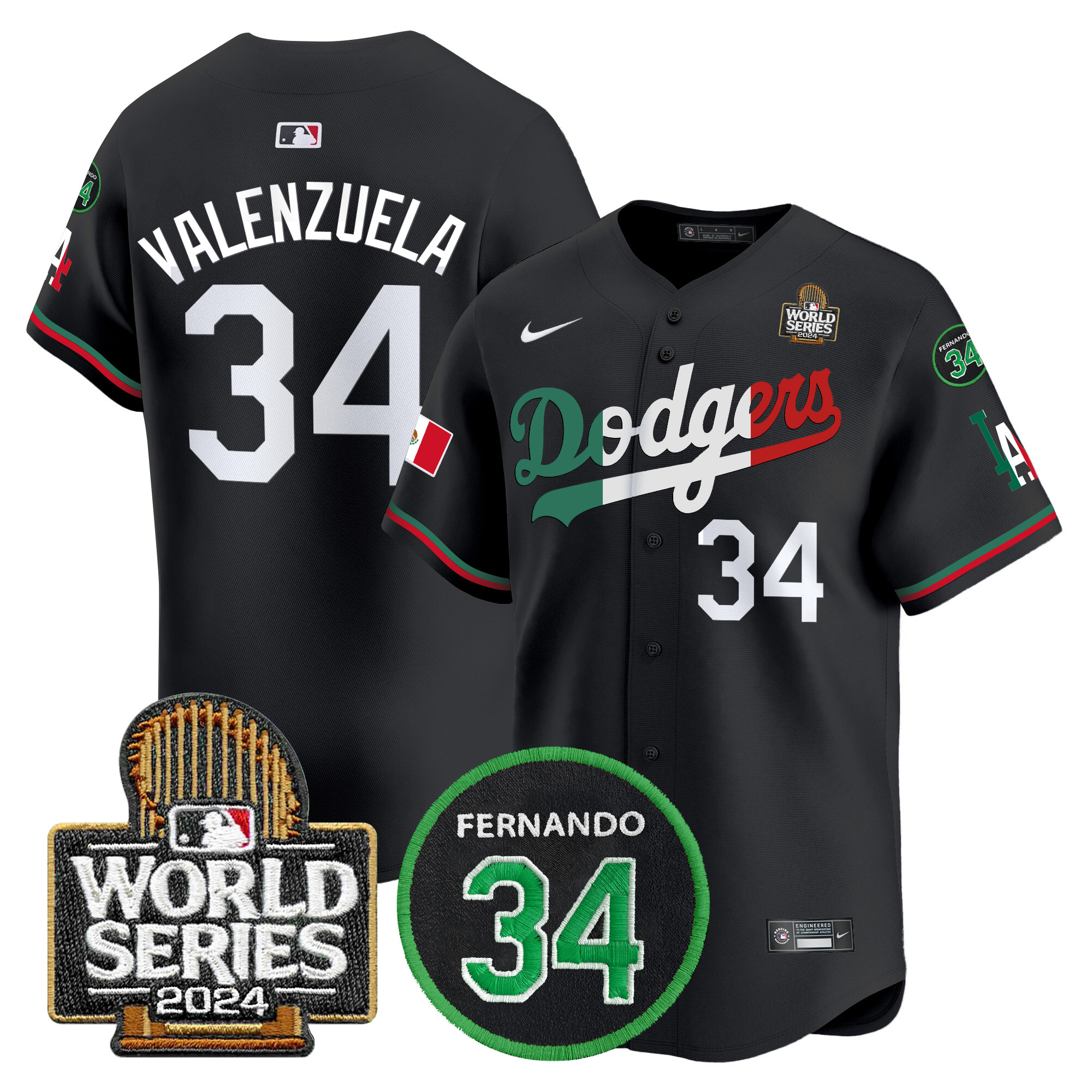 Men's Dodgers Mexico Fernando Memorial & 2024 World Series Patch Vapor Premier Limited Jersey V3 - All Stitched - Image 11