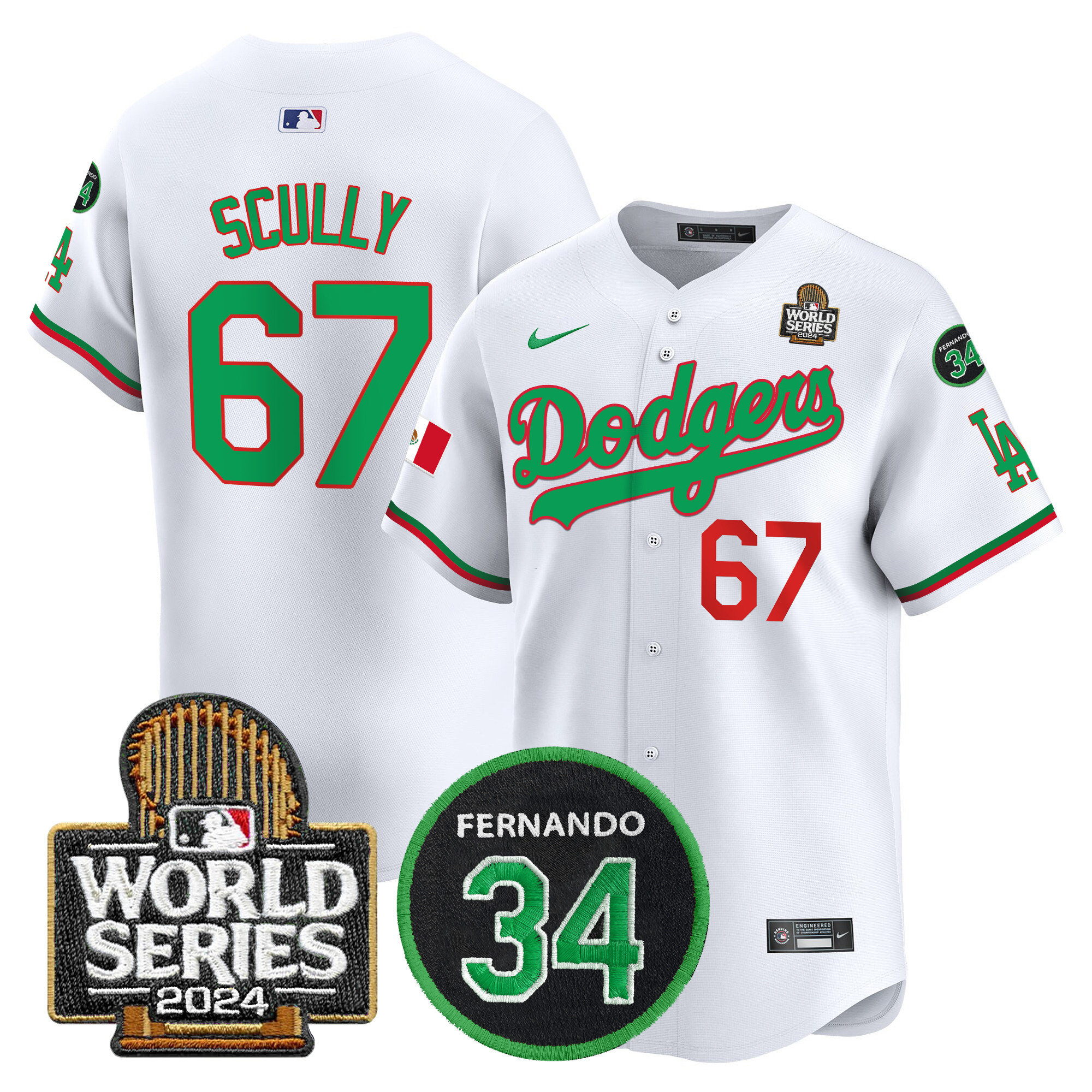 Men's Dodgers Mexico Fernando Memorial & 2024 World Series Patch Vapor Premier Limited Jersey V3 - All Stitched - Image 36