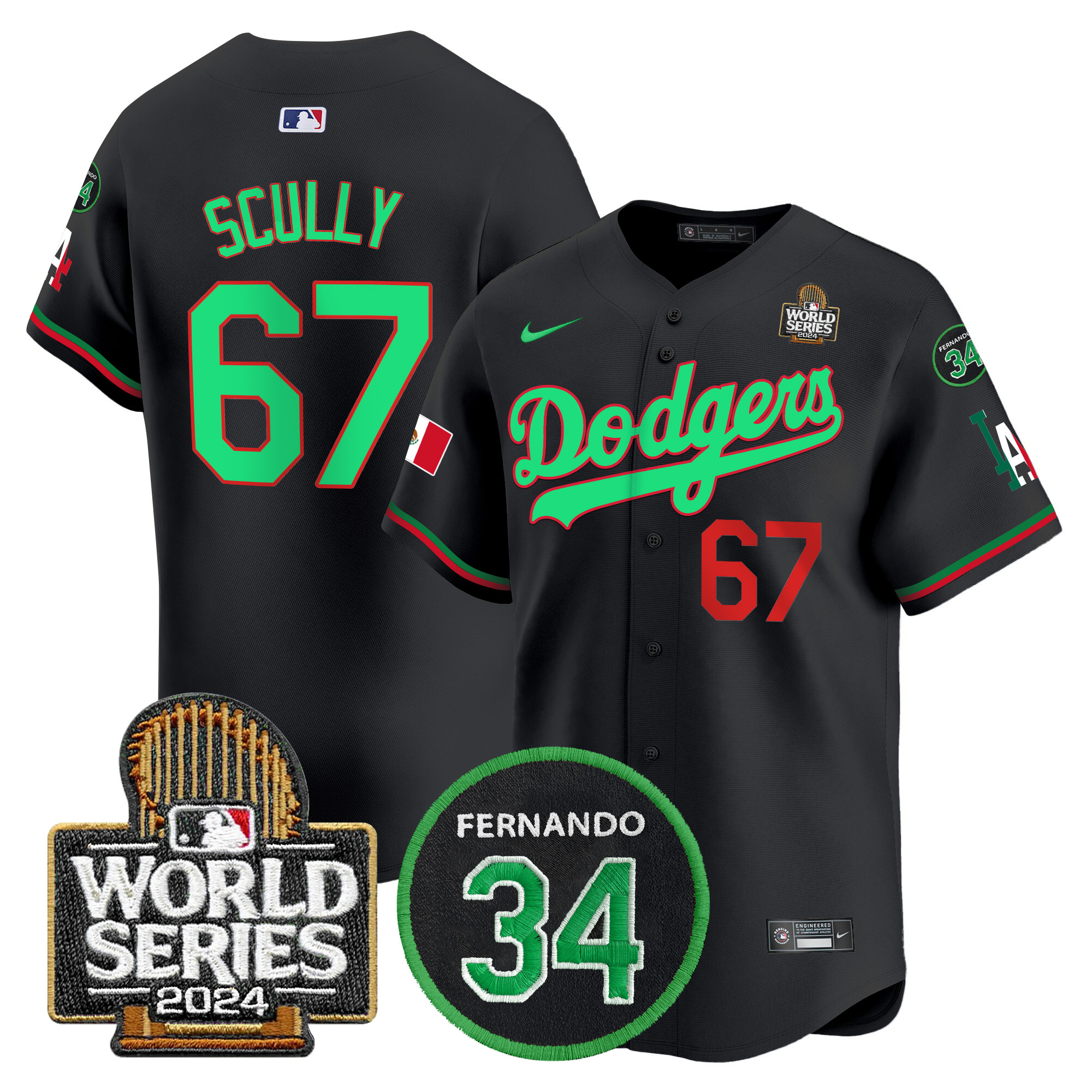 Men's Dodgers Mexico Fernando Memorial & 2024 World Series Patch Vapor Premier Limited Jersey V3 - All Stitched - Image 6