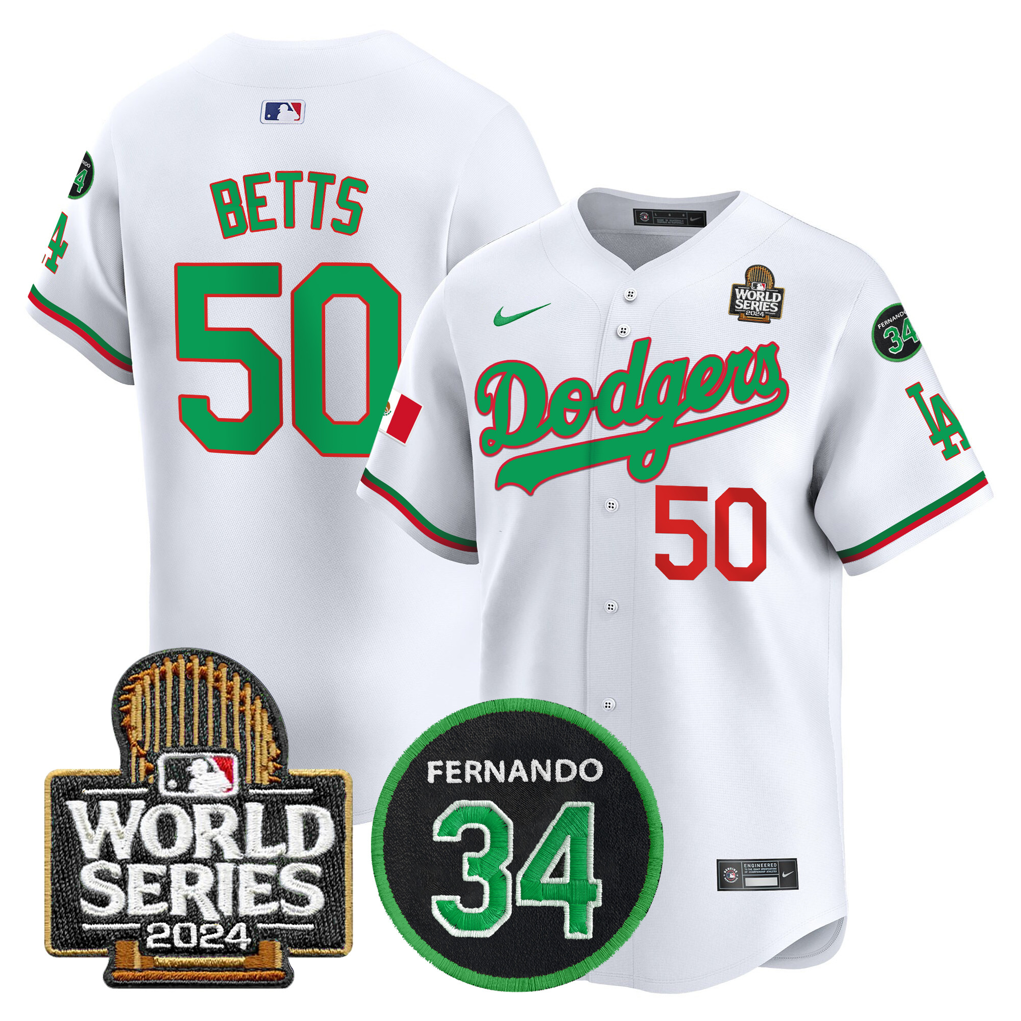 Men's Dodgers Mexico Fernando Memorial & 2024 World Series Patch Vapor Premier Limited Jersey V3 - All Stitched - Image 34